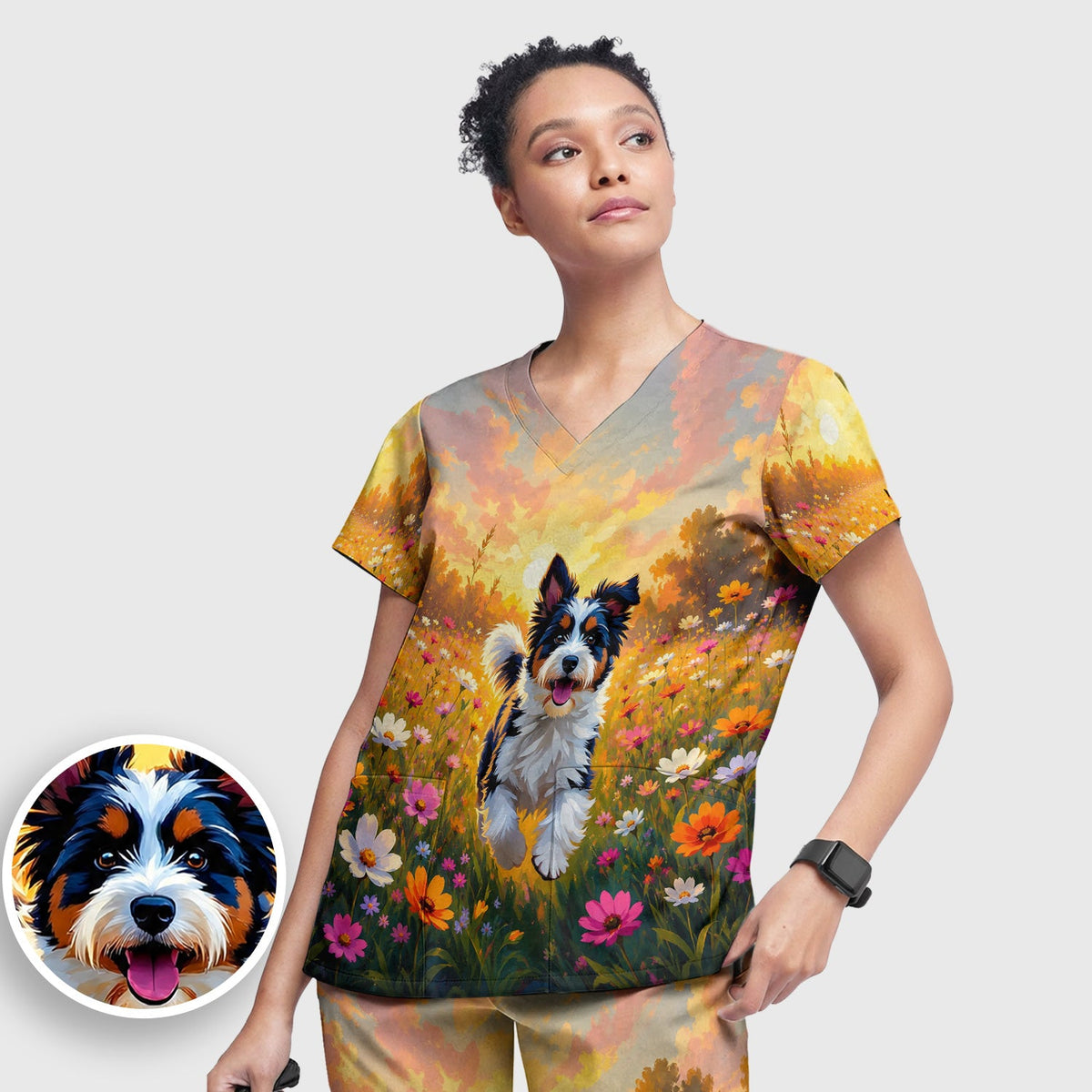 Floral Meadow Dog Nurse Scrub Set