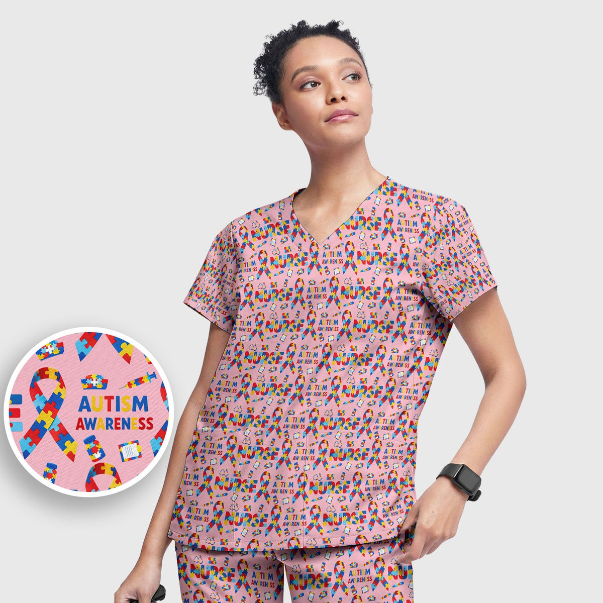 Autism Awareness Puzzle Ribbon Nurse Scrub Set