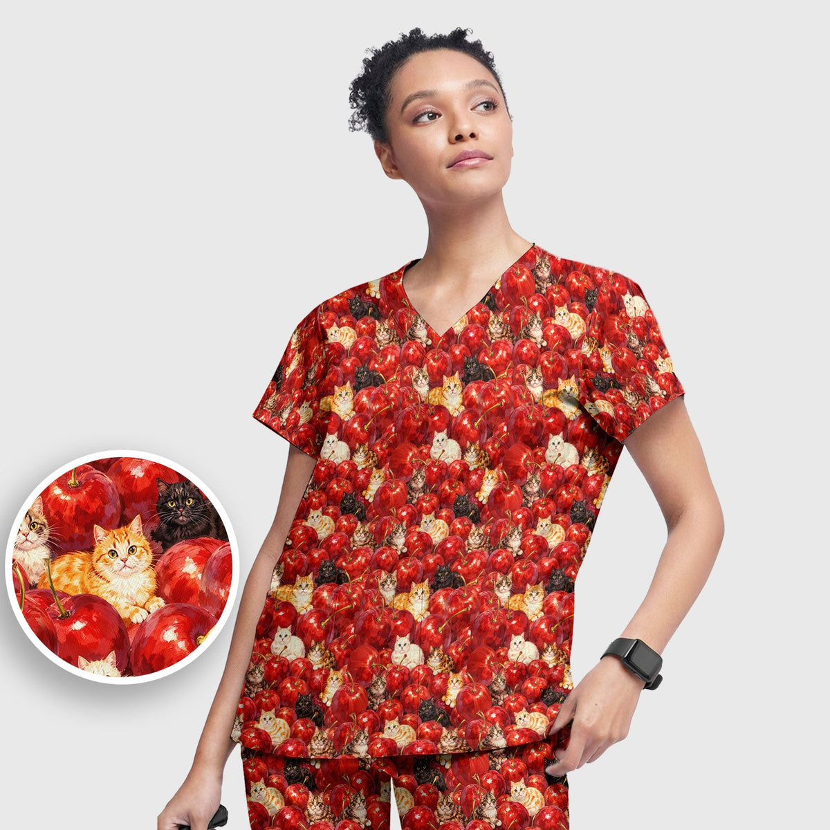 Cat Cherry Nurse Scrub Set