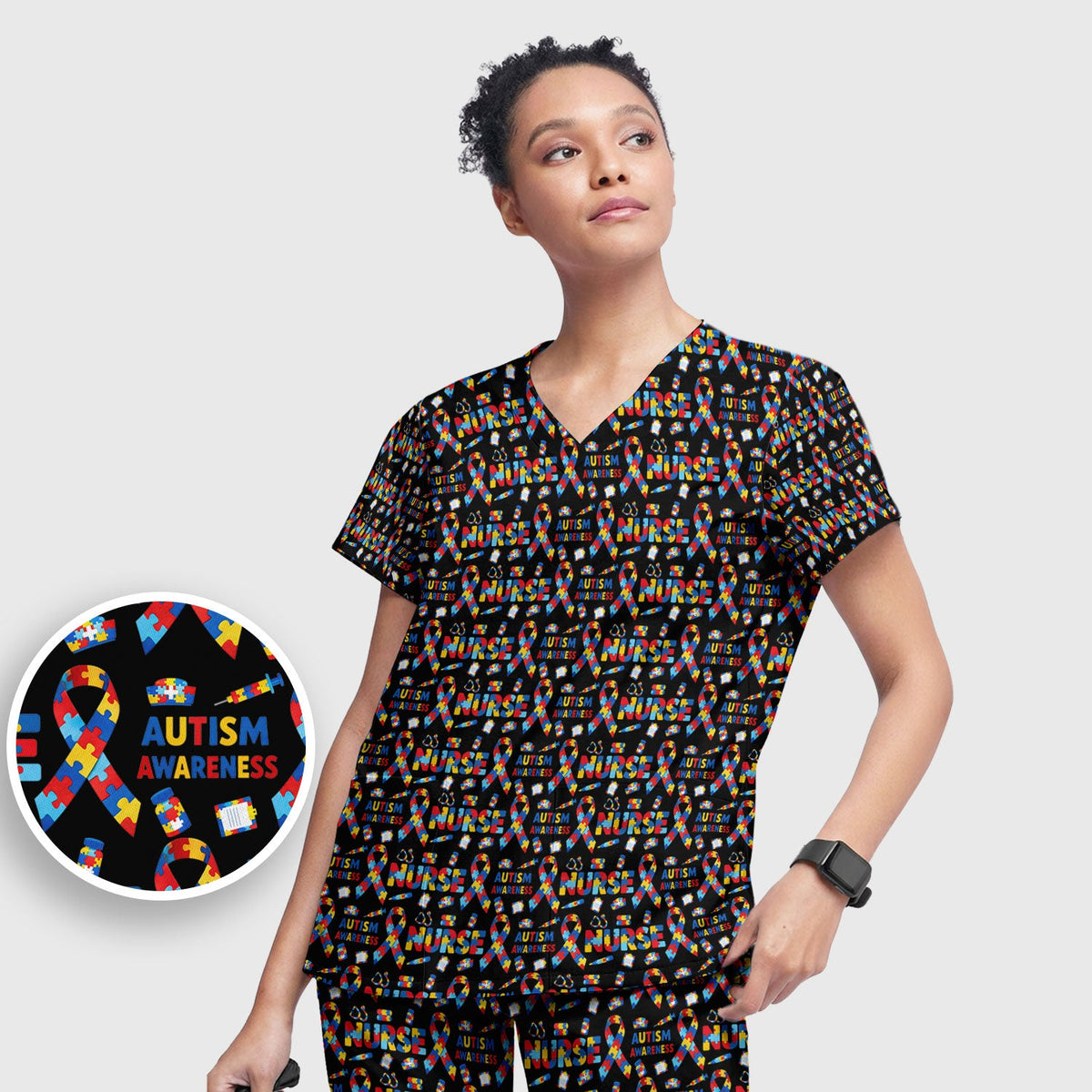 Autism Awareness Puzzle Ribbon Nurse Scrub Set