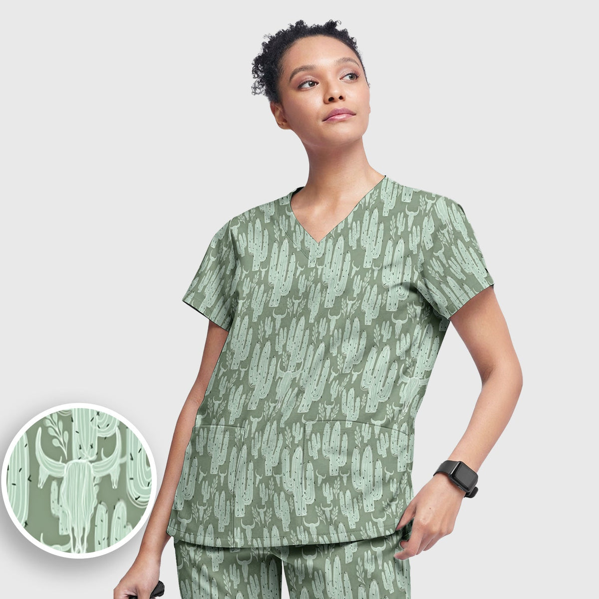 Desert Cactus Skull Nurse Scrub Set