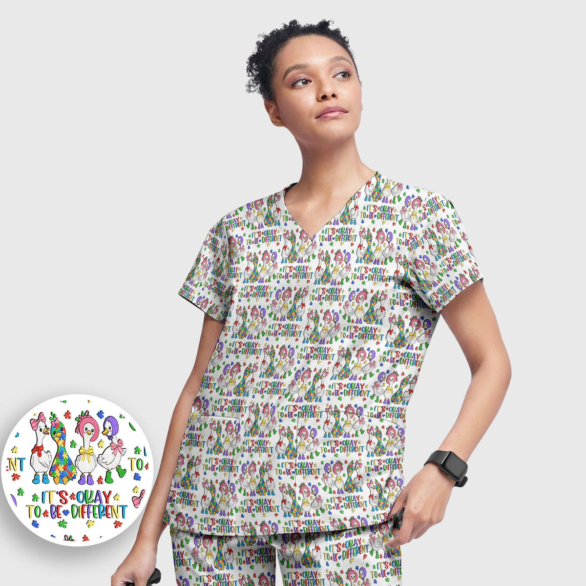 It's Okay To Be Different Duck Nurse Scrub Set