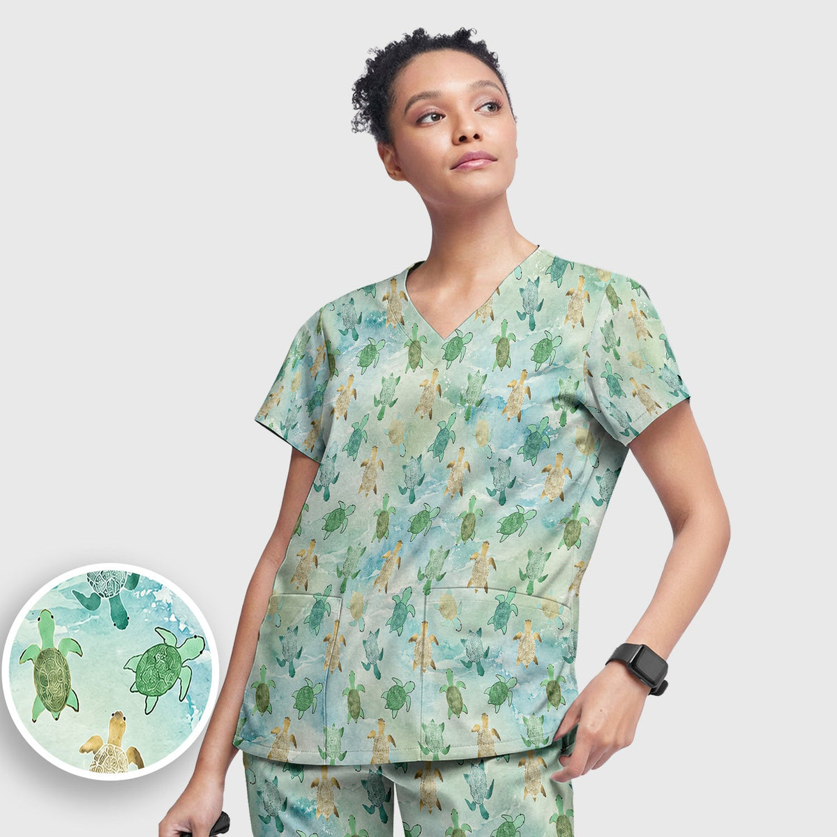 Watercolor Sea Turtle Nurse Scrub Set