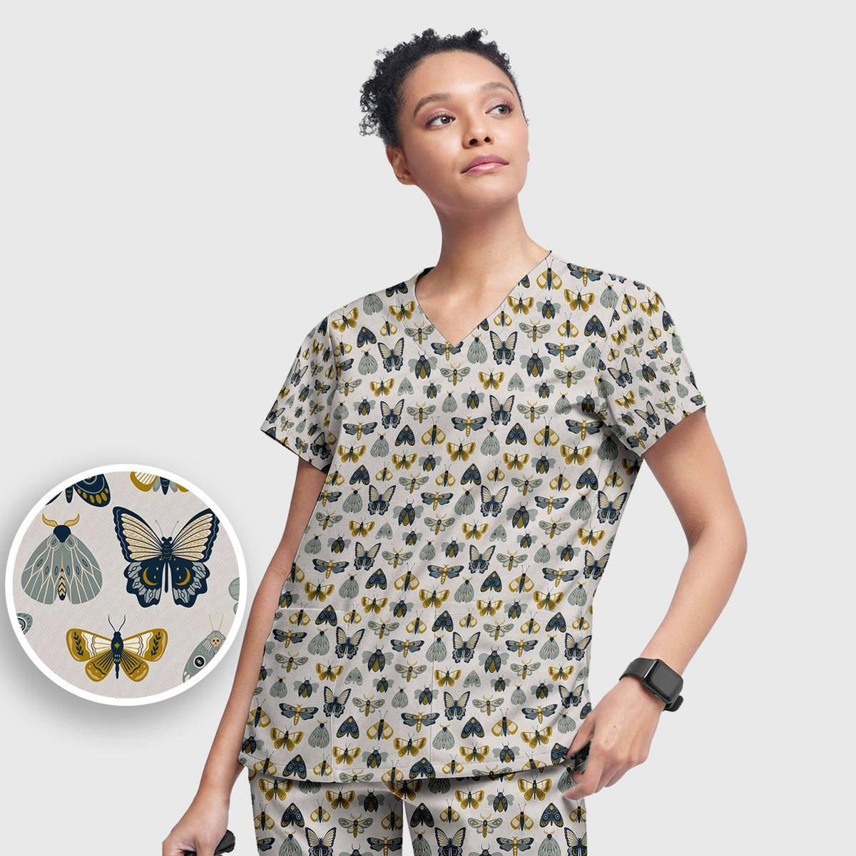 Vintage Butterfly Moth Insect Nurse Scrub Set