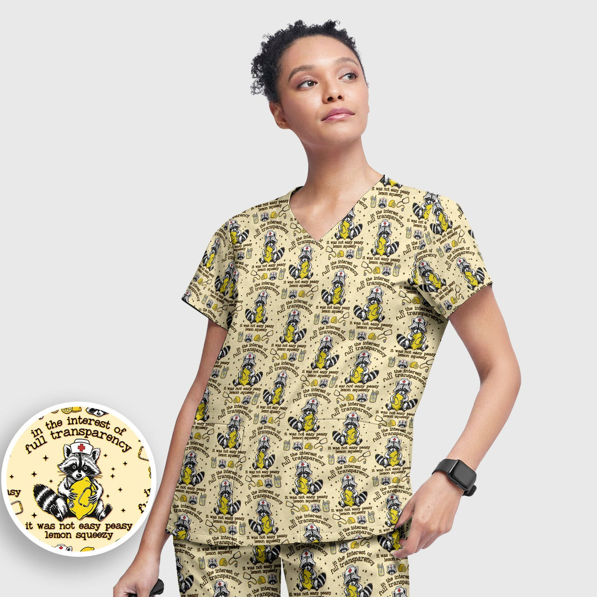 Raccoon Lemon Quote Nurse Scrub Set