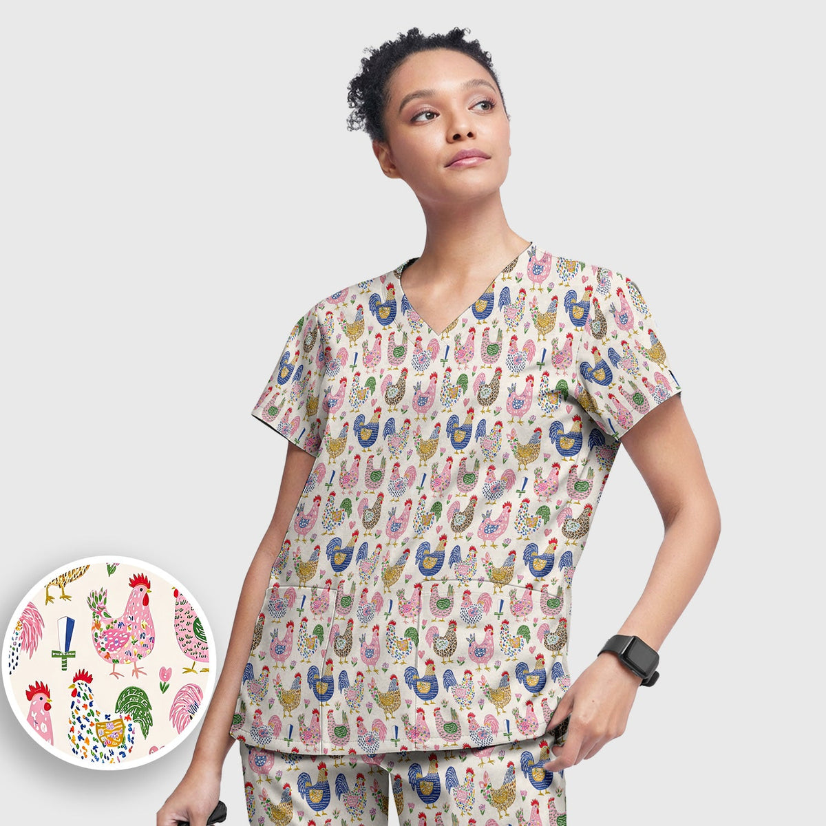Chicken Rooster Nurse Scrub Set