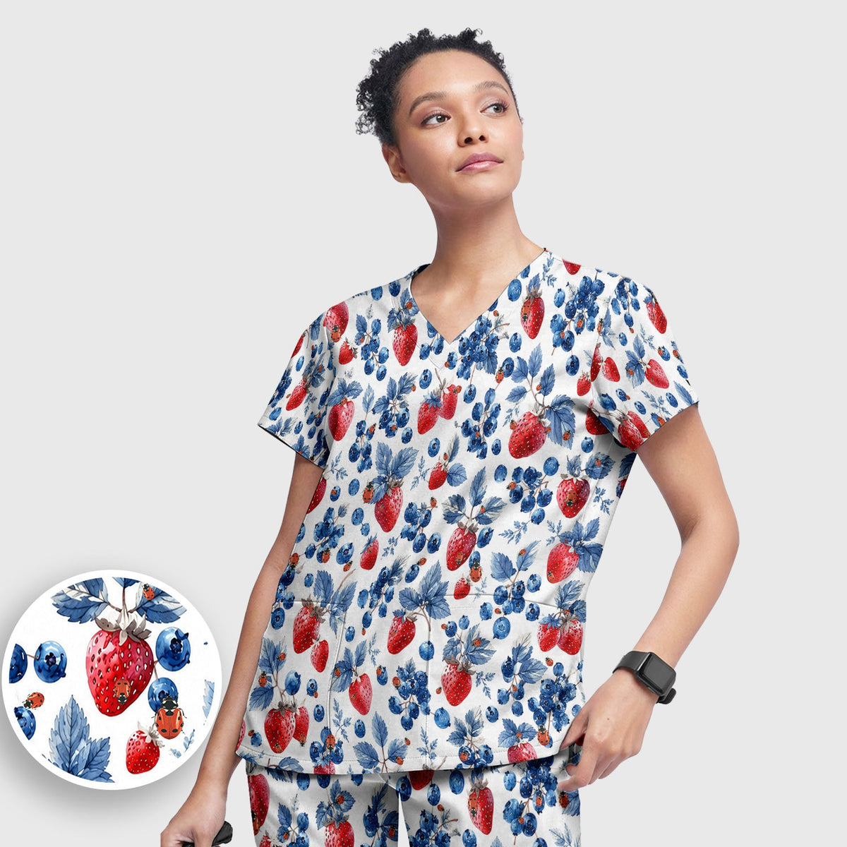 Strawberry Blueberry Ladybug Nurse Scrub Set