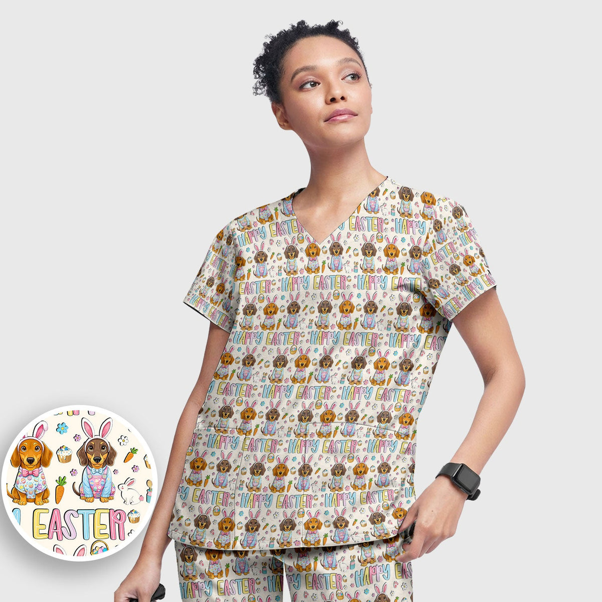 Dachshund Puppy Nurse Scrub Set - Easter Gift