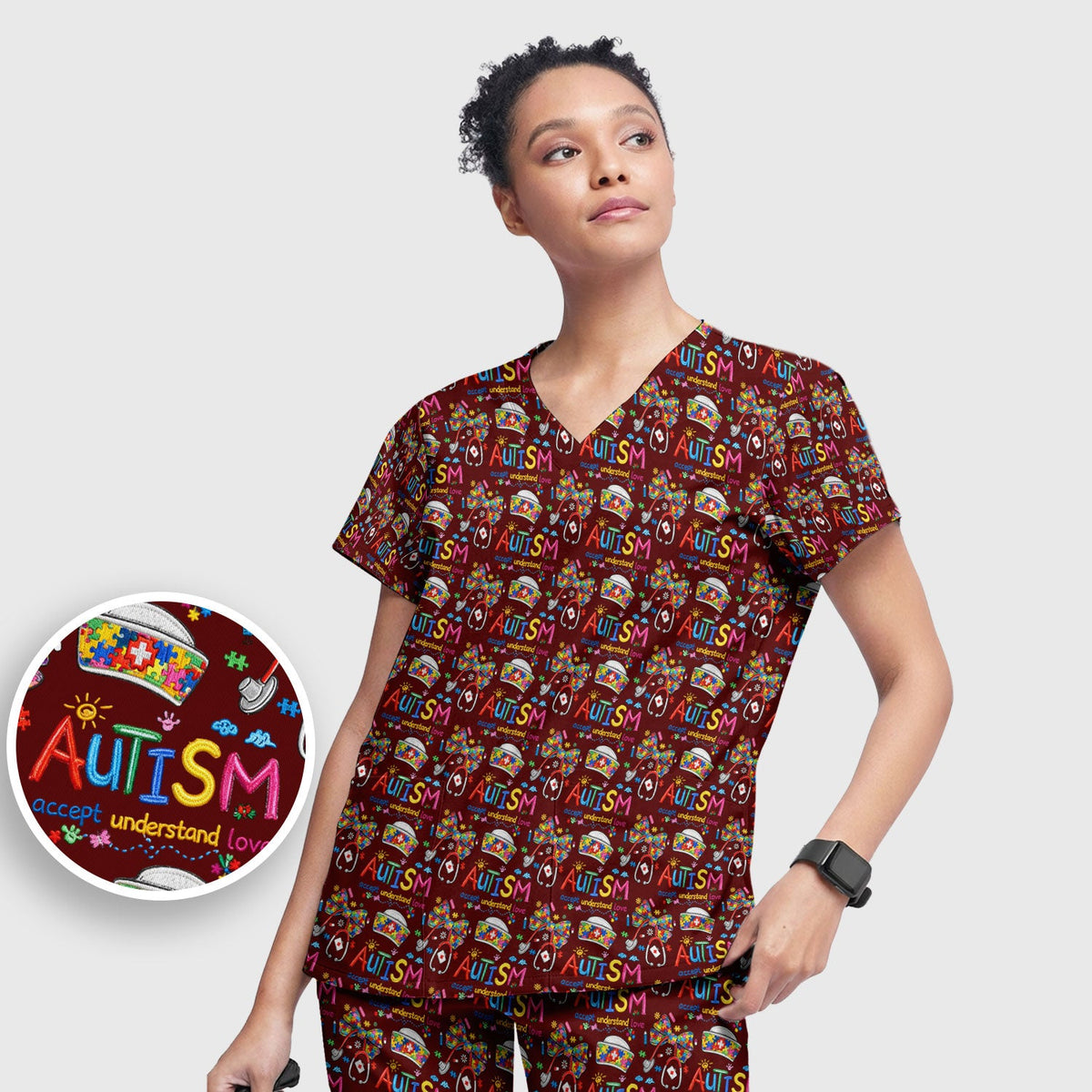 Autism Awareness Accept Understand Love Nurse Scrub Set