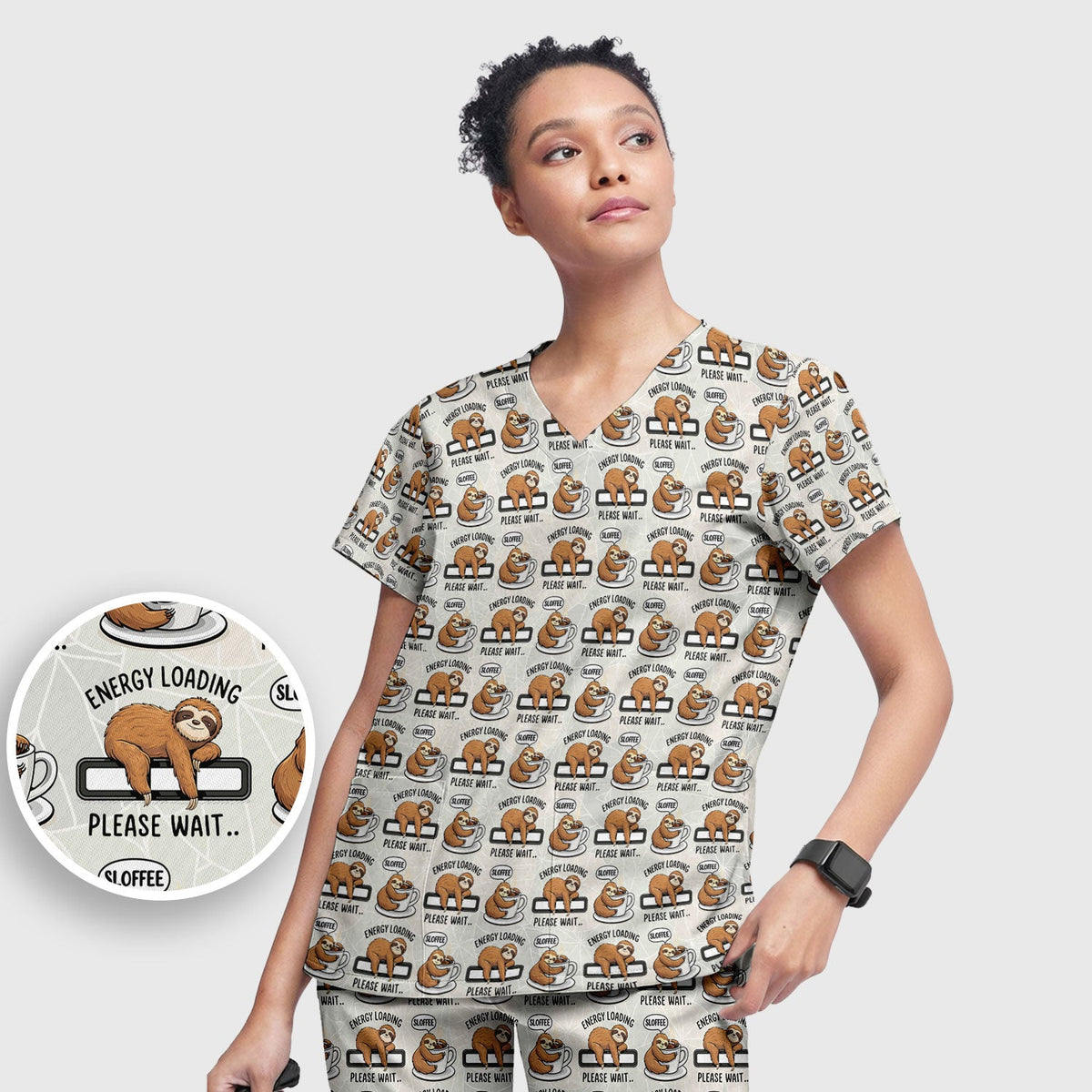 Sloth Coffee Energy Nurse Scrub Set