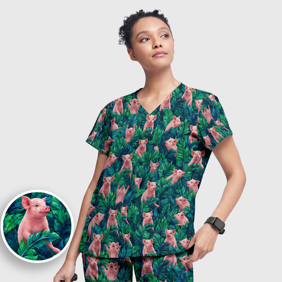 Piglet Jungle Leaves Nurse Scrub Set