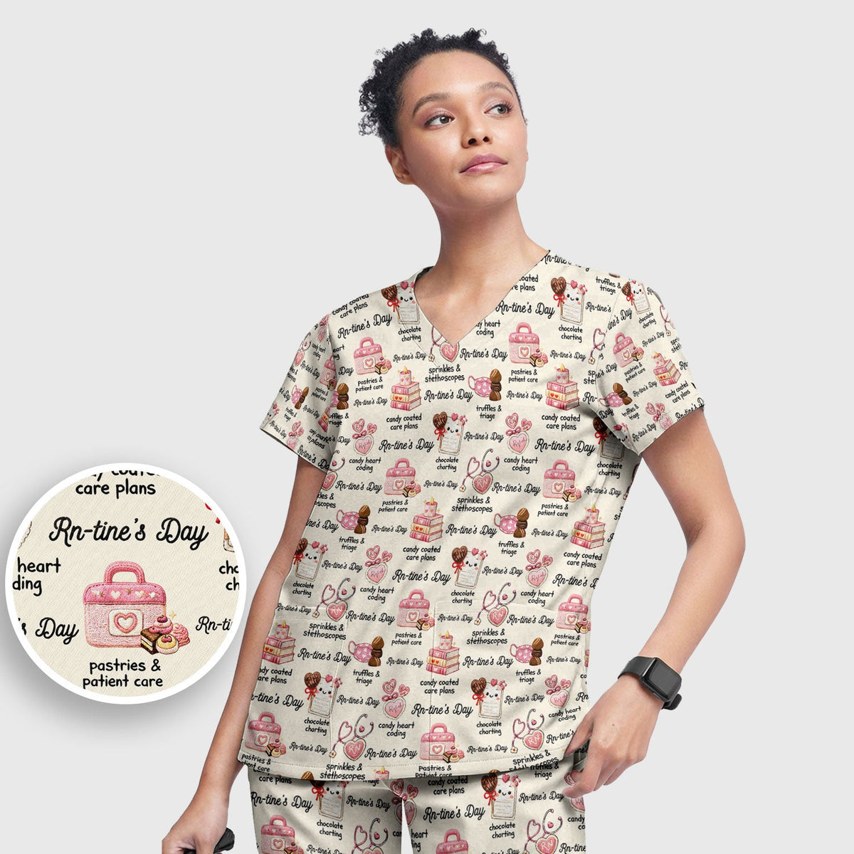 RN Sweets Valentine Stethoscope Nurse Scrub Set