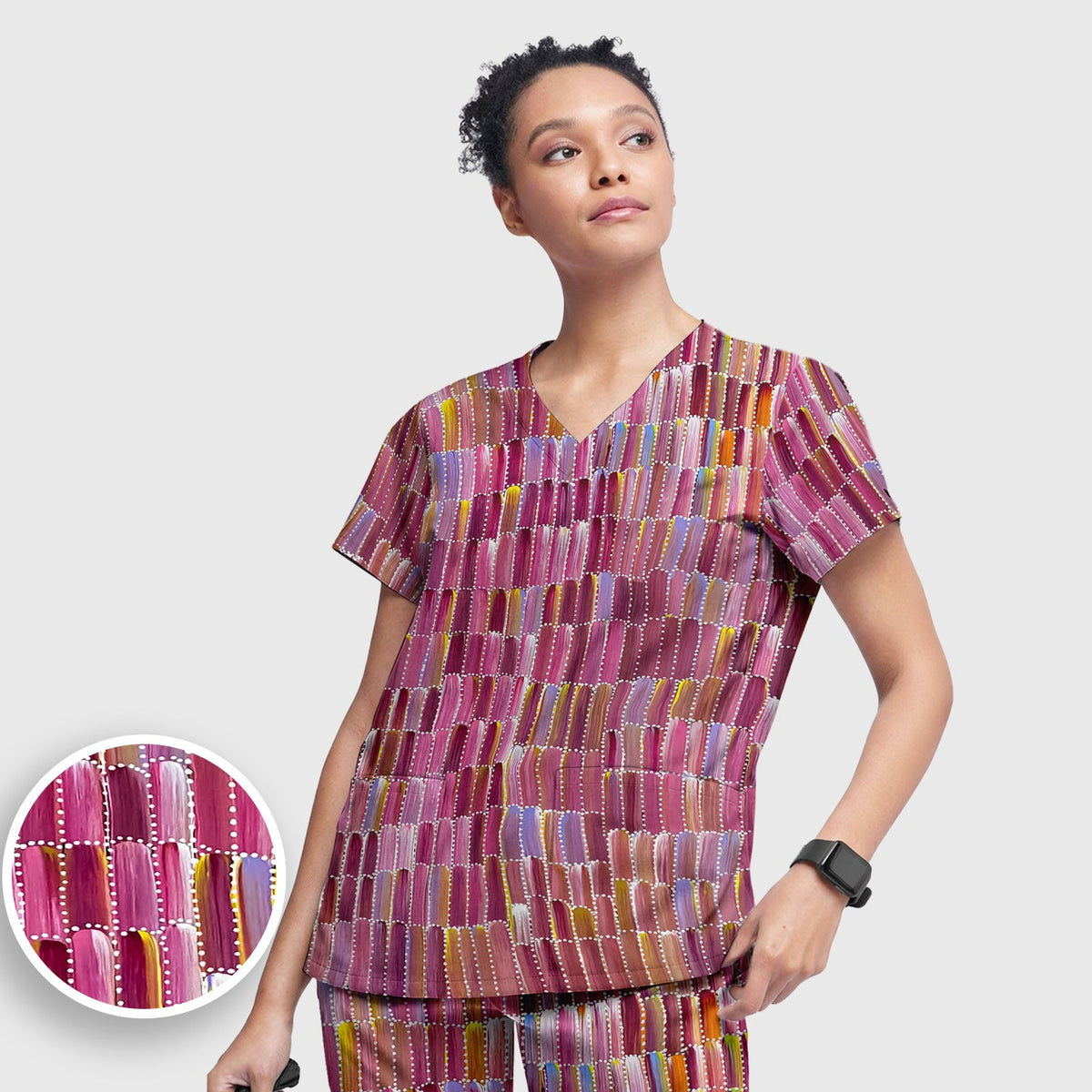 Colorful Abstract Brushstroke Dotted Nurse Scrub Set