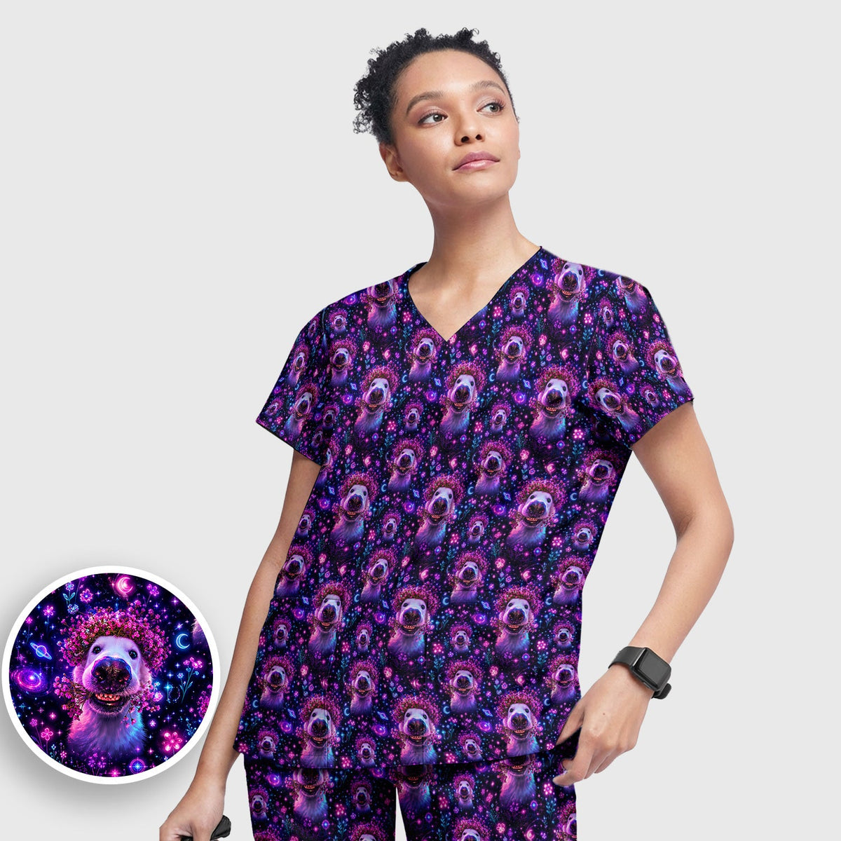 Galaxy Golden Retriever Nurse Scrub Set