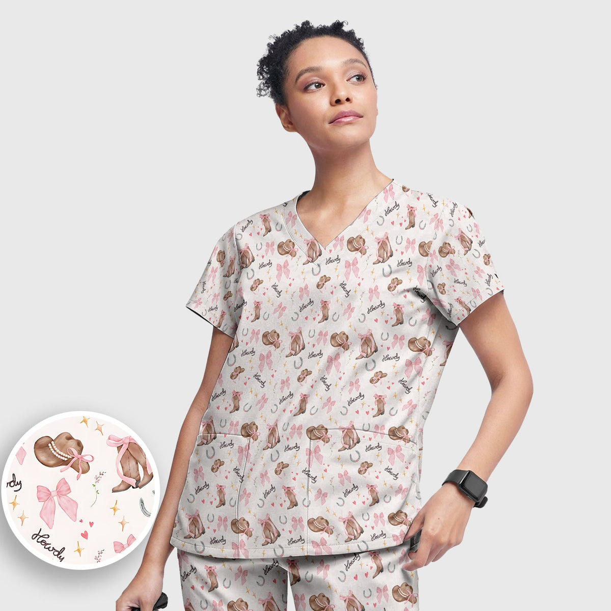Pink Cowgirl Boots Nurse Scrub Set