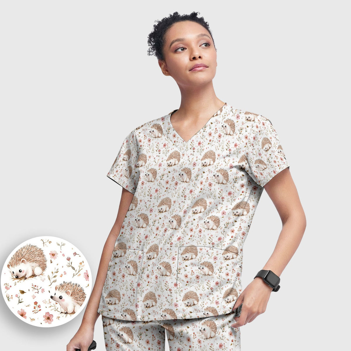 Hedgehog Wildflower Garden Nurse Scrub Set