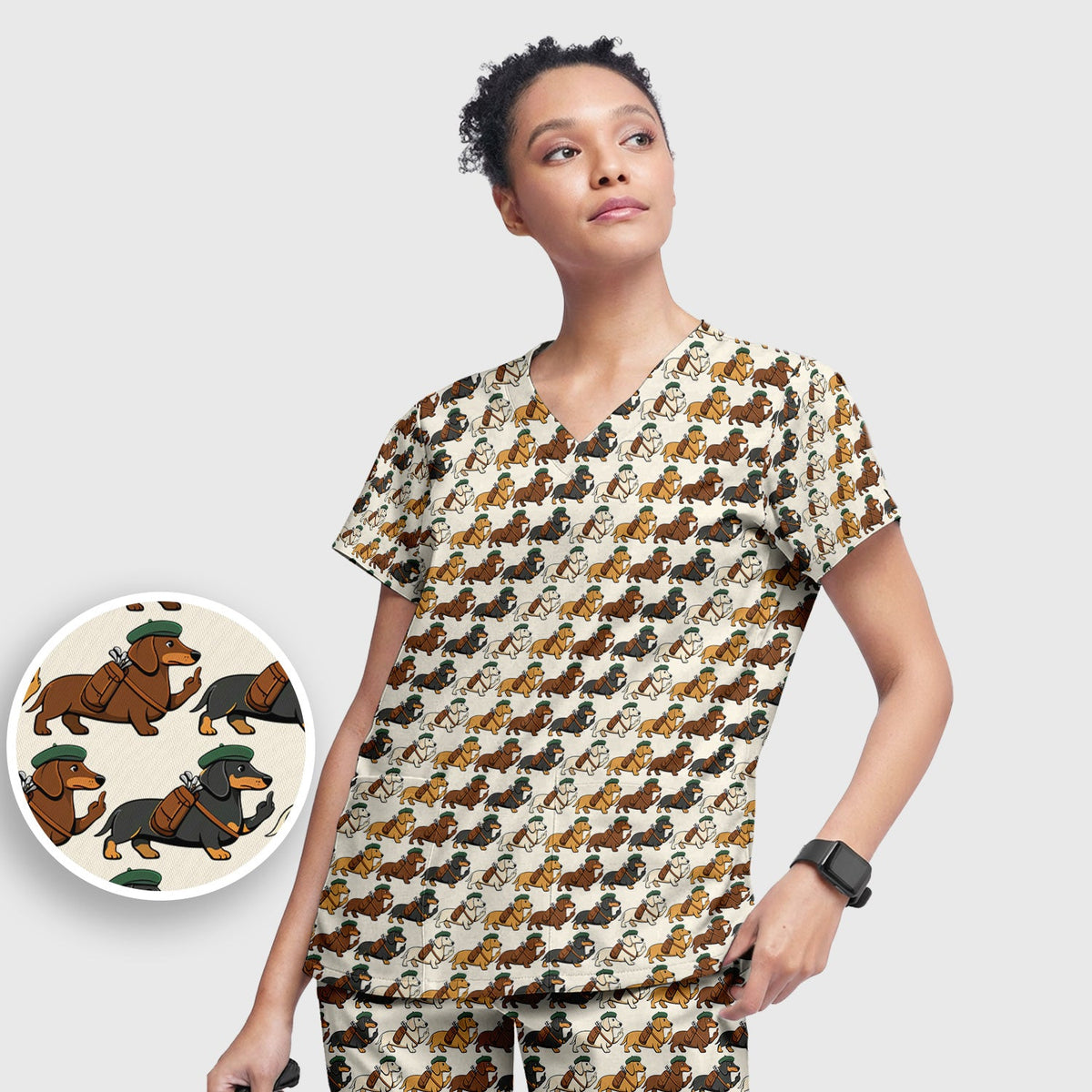 Dachshund Hat And Backpack Nurse Scrub Set