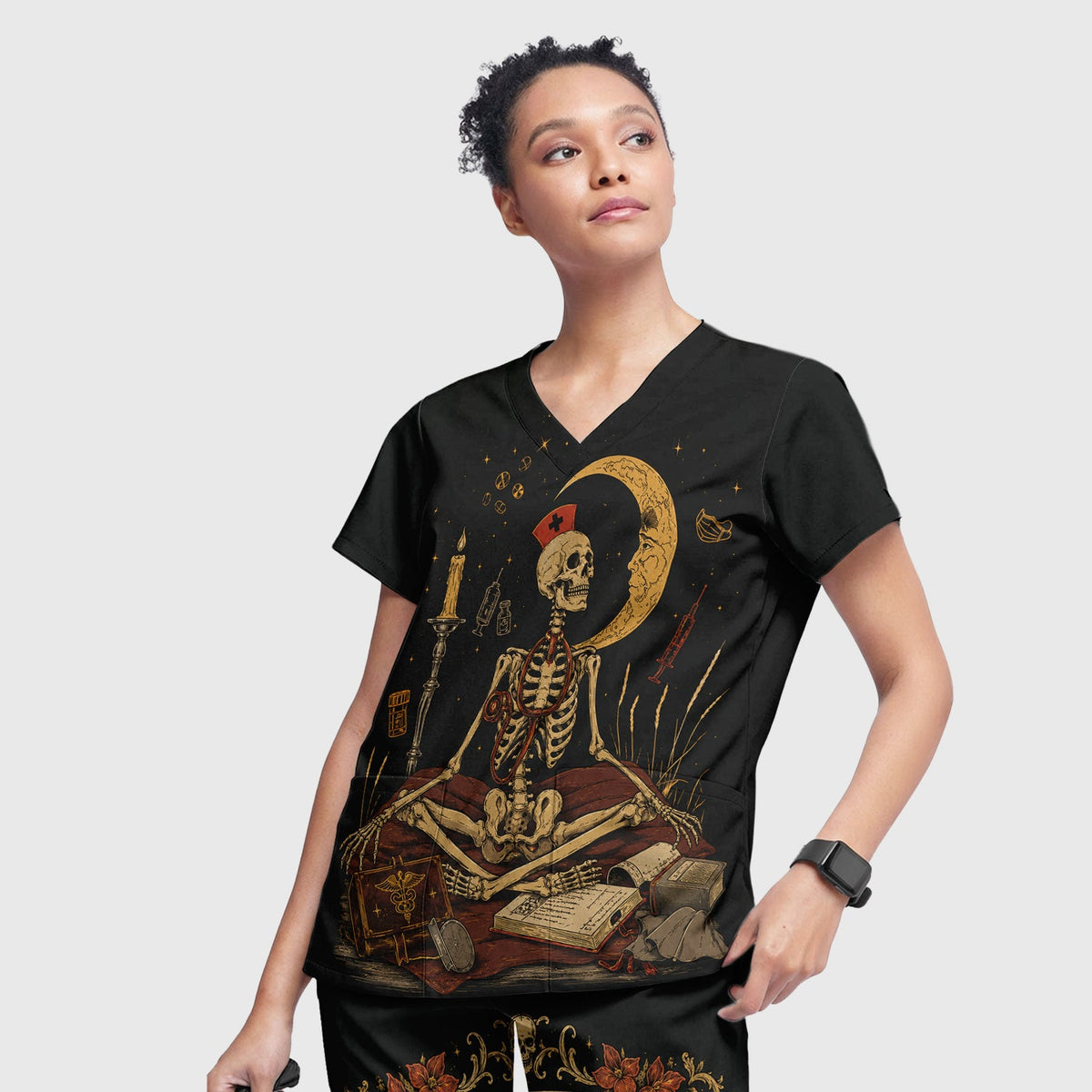 Breast Cancer Skeleton Nurse Scrub Set