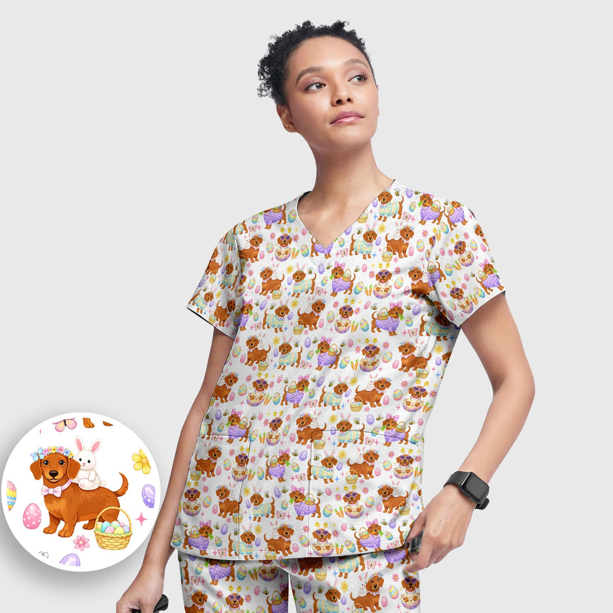 Easter Dachshund Nurse Scrub Set