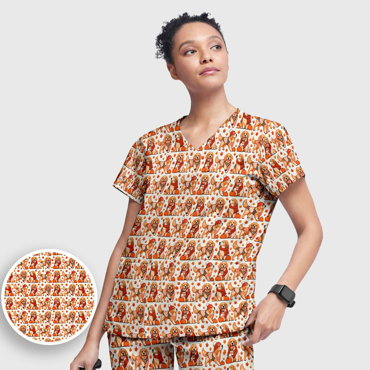 Fall Golden Retriever Pumpkin Nurse Scrub Set