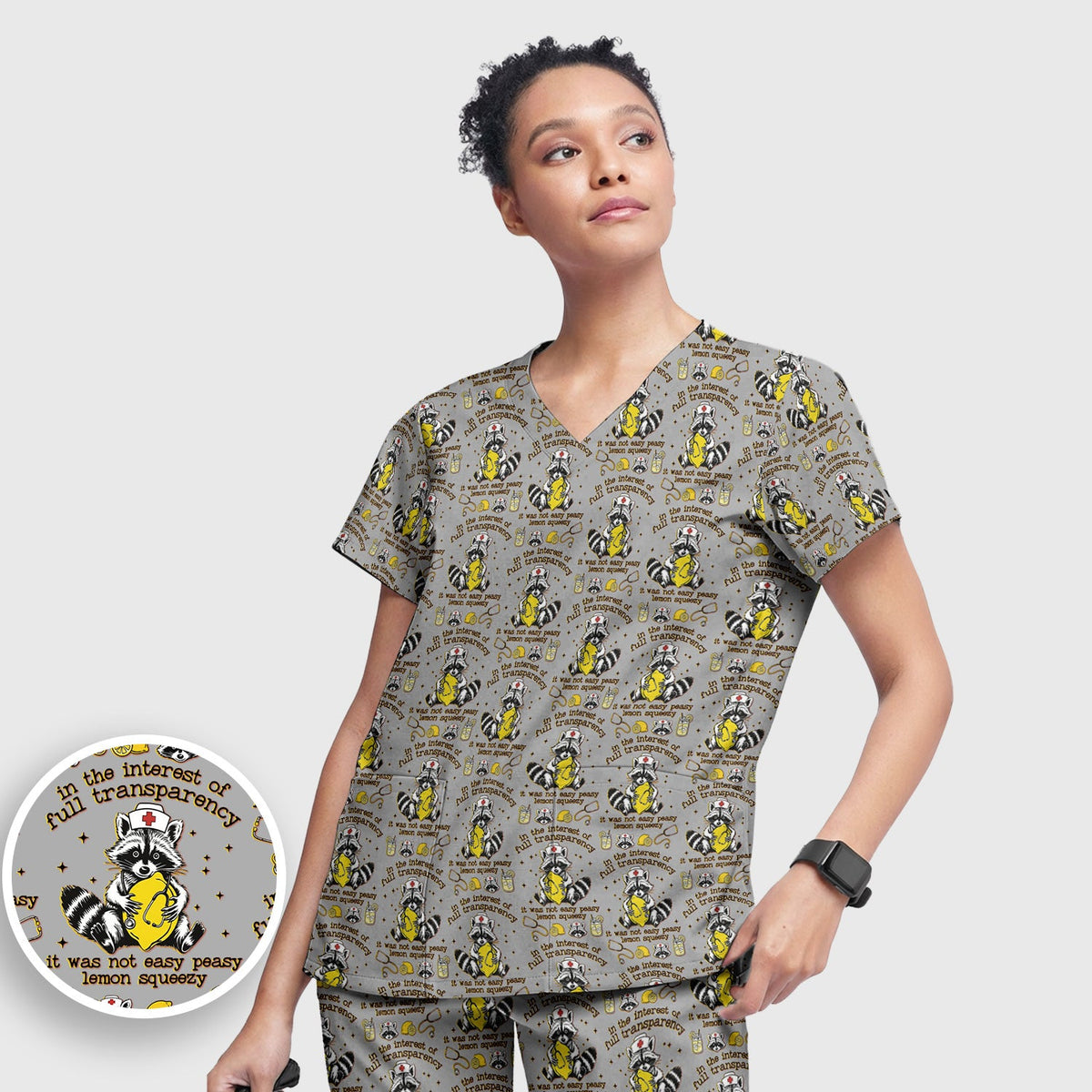 Raccoon Lemon Quote Nurse Scrub Set