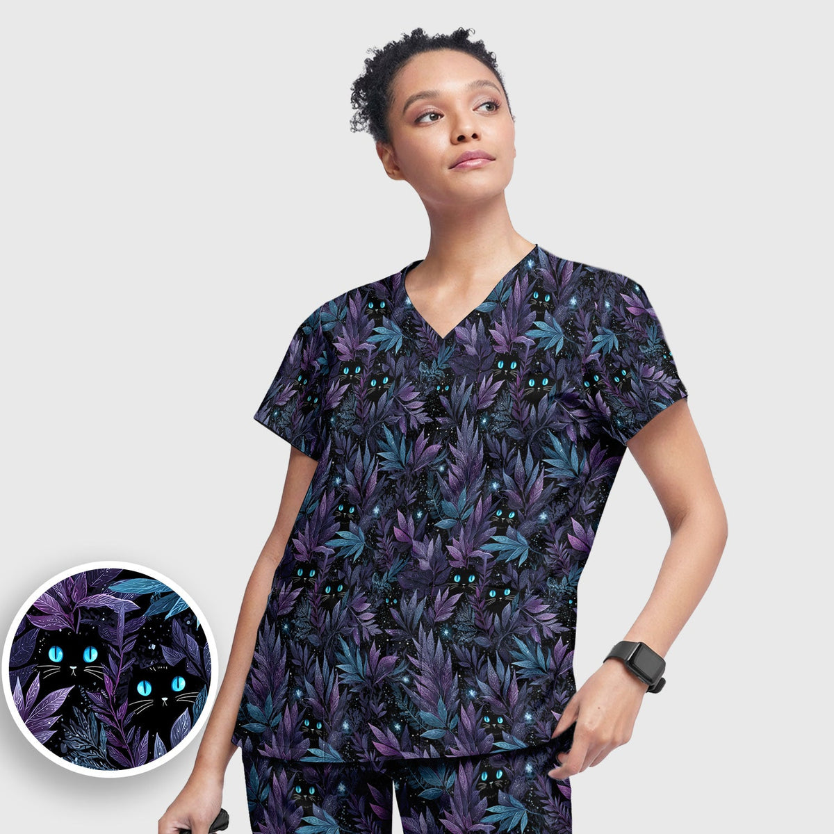 Mystic Black Cat Veterinary Nurse Scrub Set