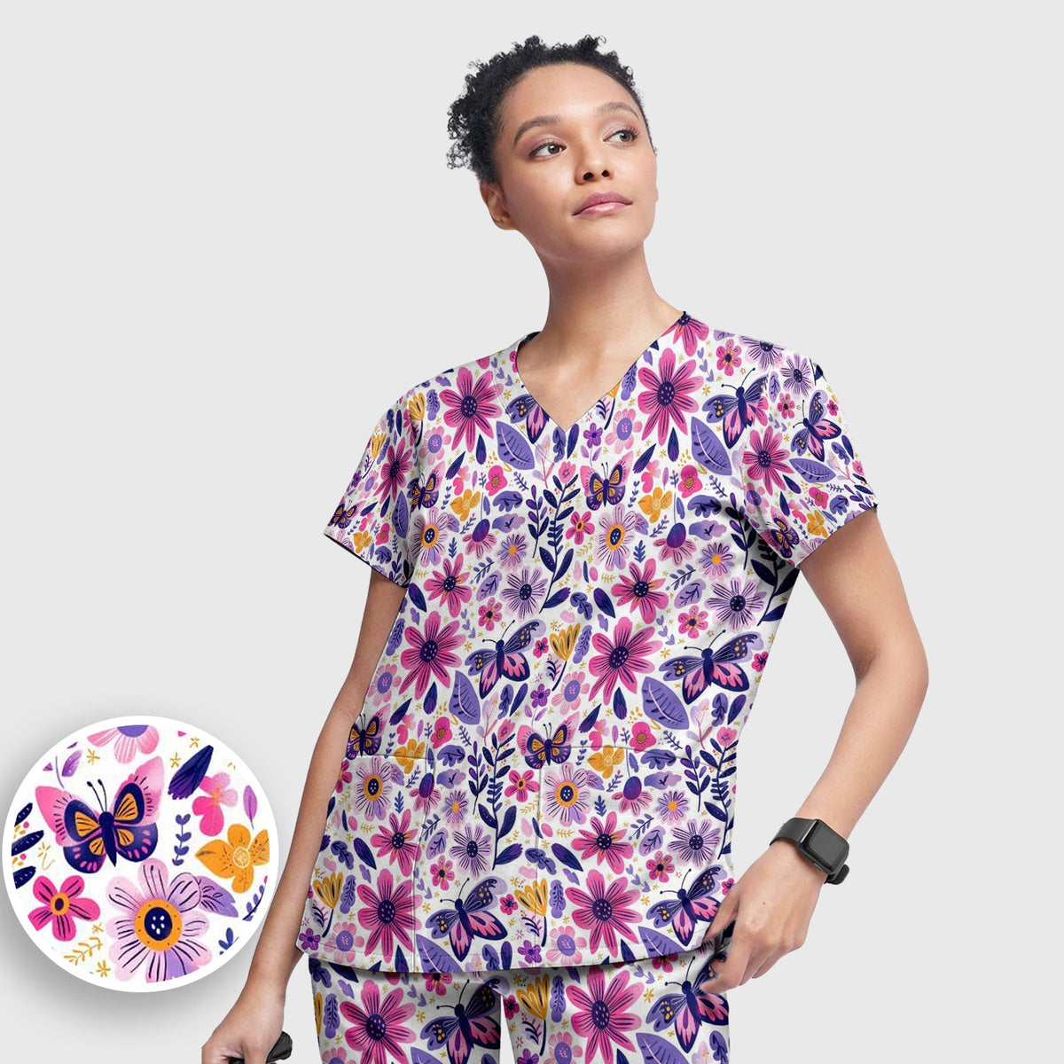 Butterfly Wildflower Garden Nurse Scrub Set
