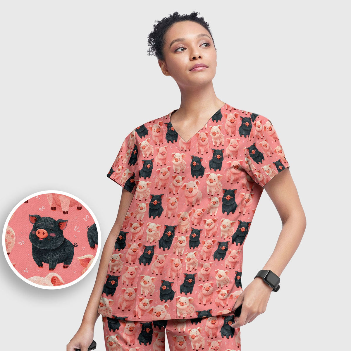 Cartoon Pig Nurse Scrub Set