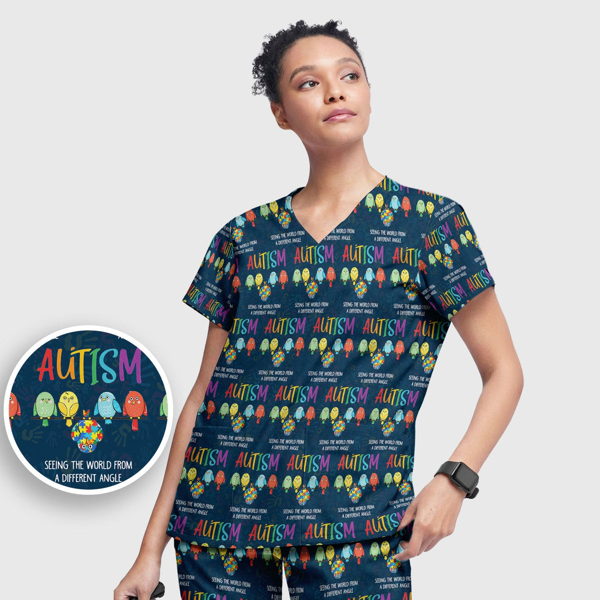 Autism Seeing The World From A Different Angle Nurse Scrub Set