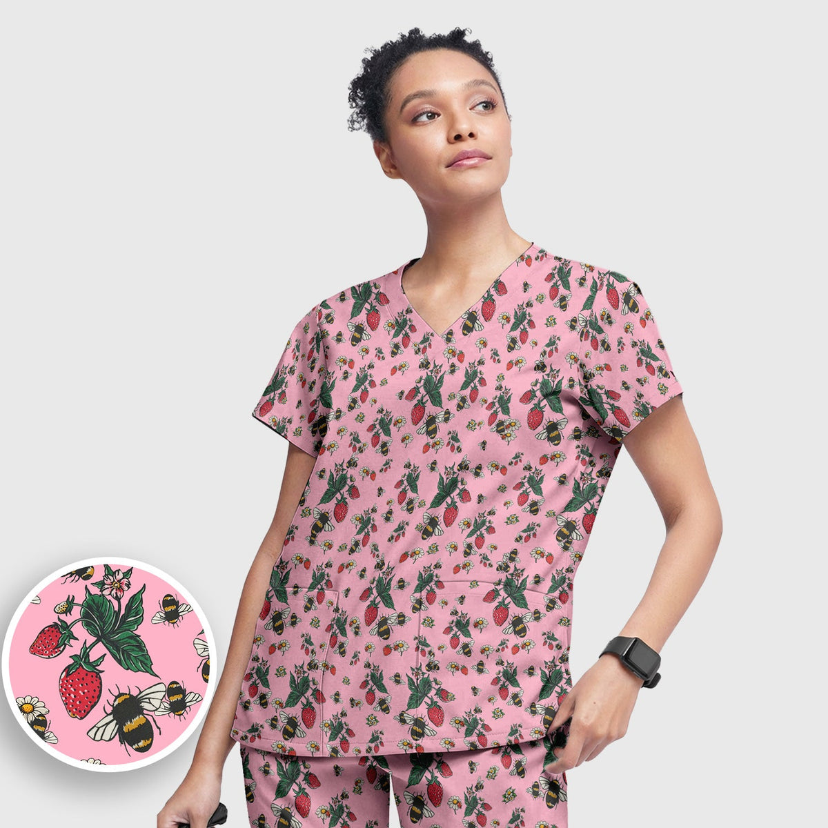 Strawberry Bee Daisy Nurse Scrub Set