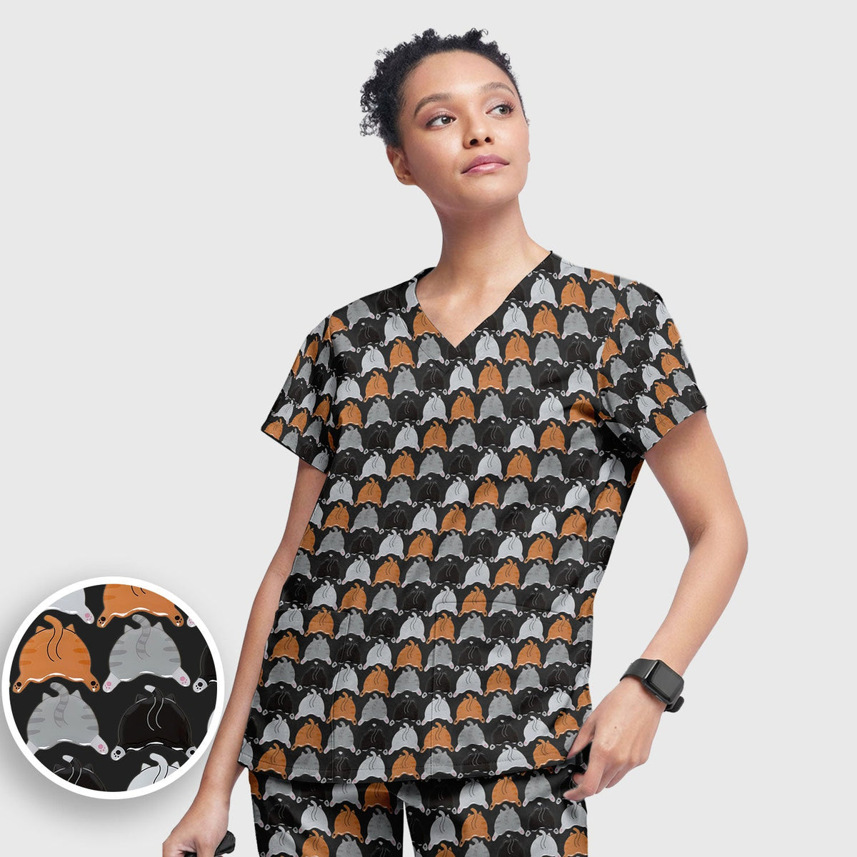 Multicolor Cat Nurse Scrub Set