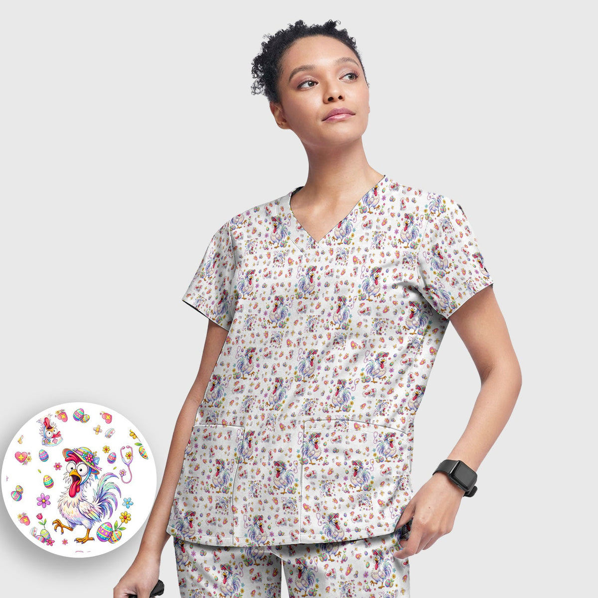 Easter Chicken Nurse Scrub Set