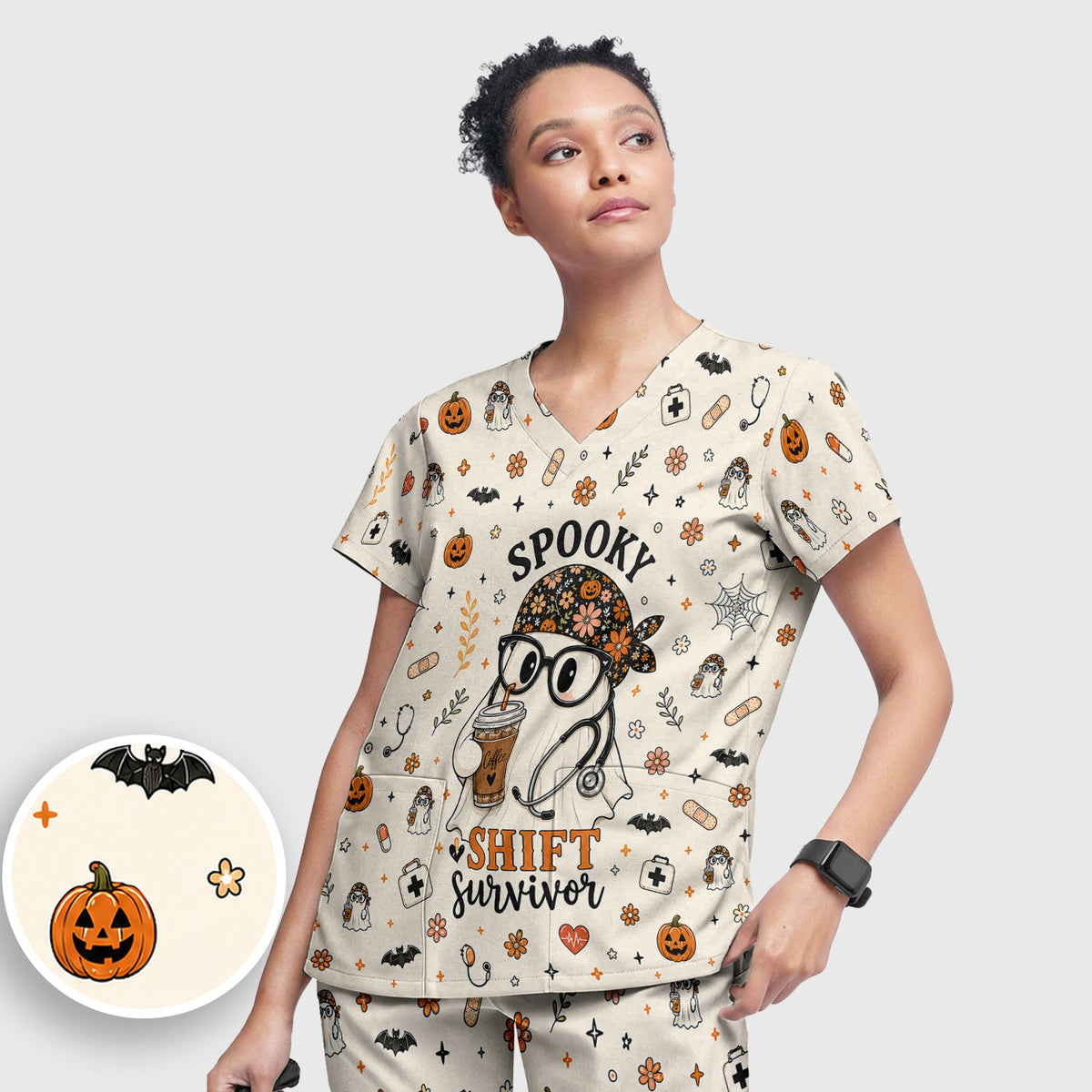 Shift Survivor Ghost Nurse Scrub Set - Halloween Gift