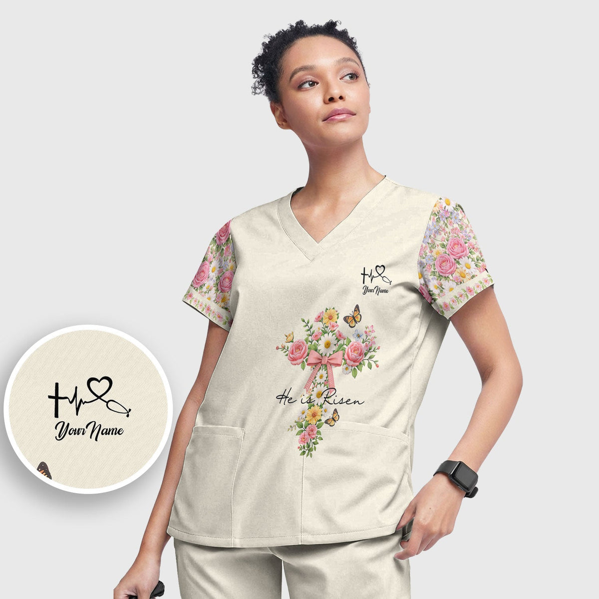 Personalized Easter Nurse He Is Risen Scrub Set