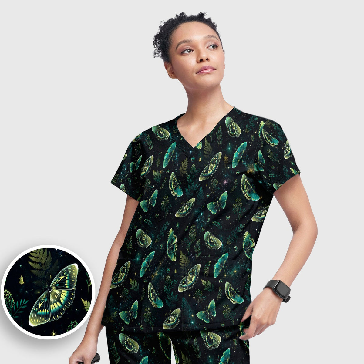 Mystical Moonlight Butterfly Garden Nurse Scrub Set II