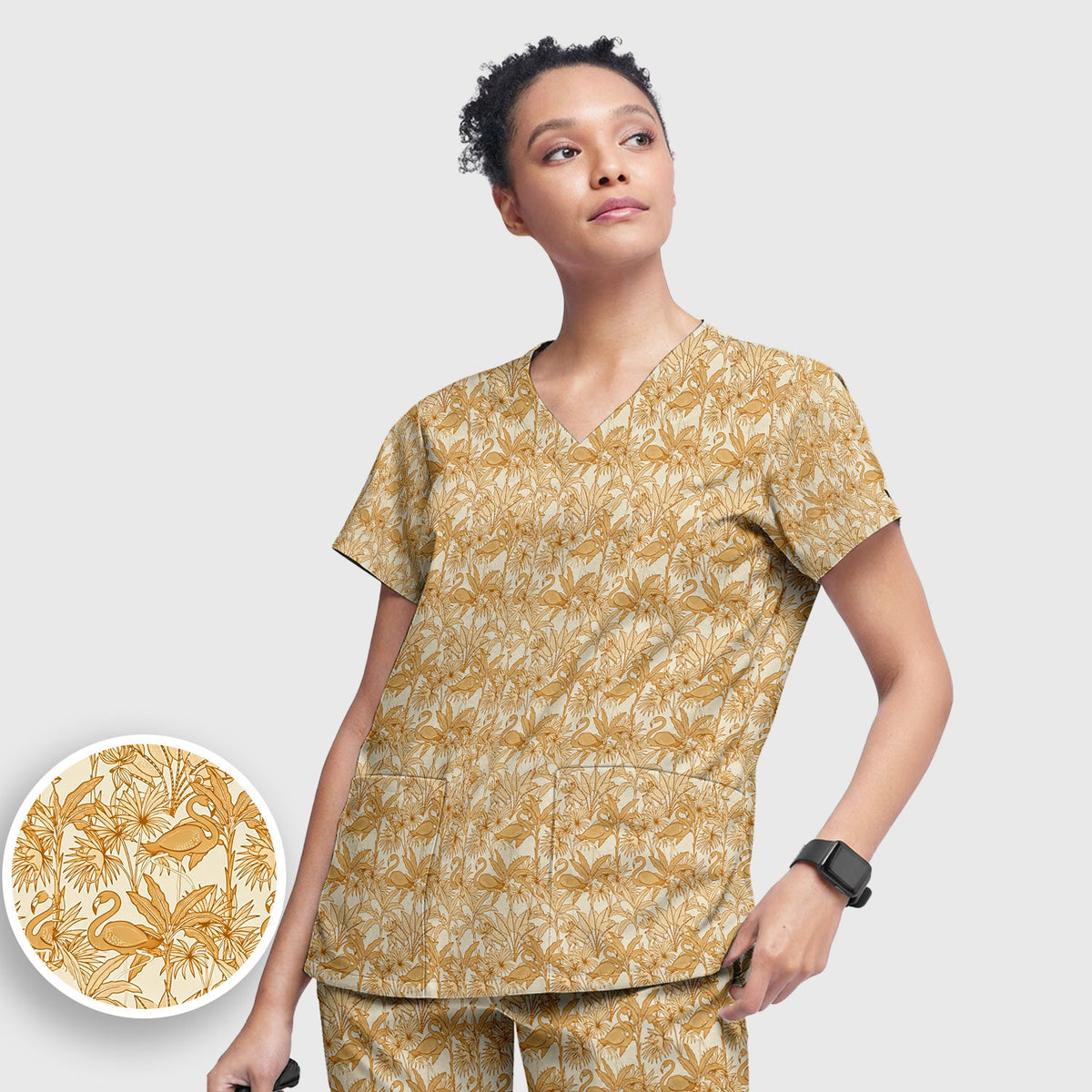 Tropical Flamingo Palm Leaves Nurse Scrub Set