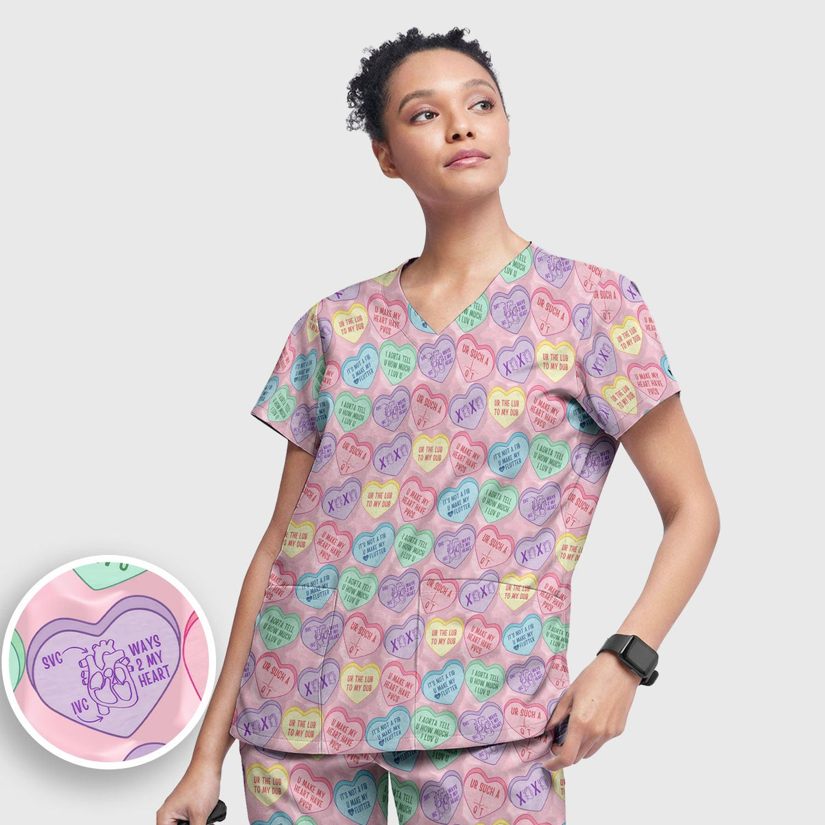 Candy Heart Nurse Scrub Set - Valentines Day Gift