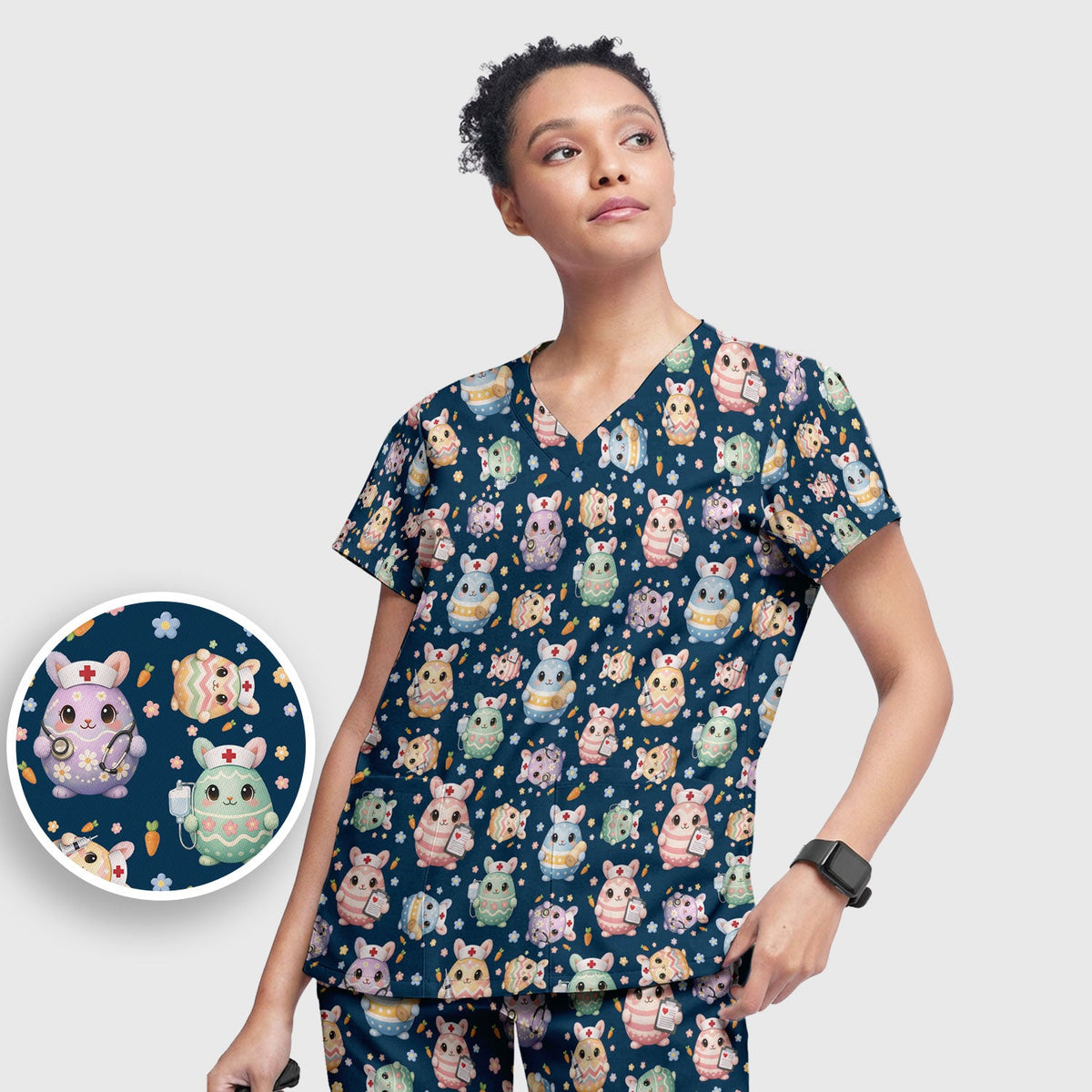 Bunny Pastel Floral Nurse Scrub Set