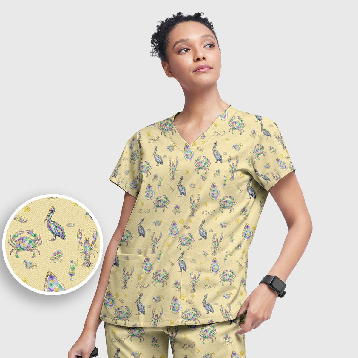 Mardi Gras Seafood Nurse Scrub Set