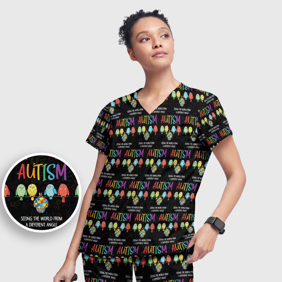 Autism Seeing The World From A Different Angle Nurse Scrub Set