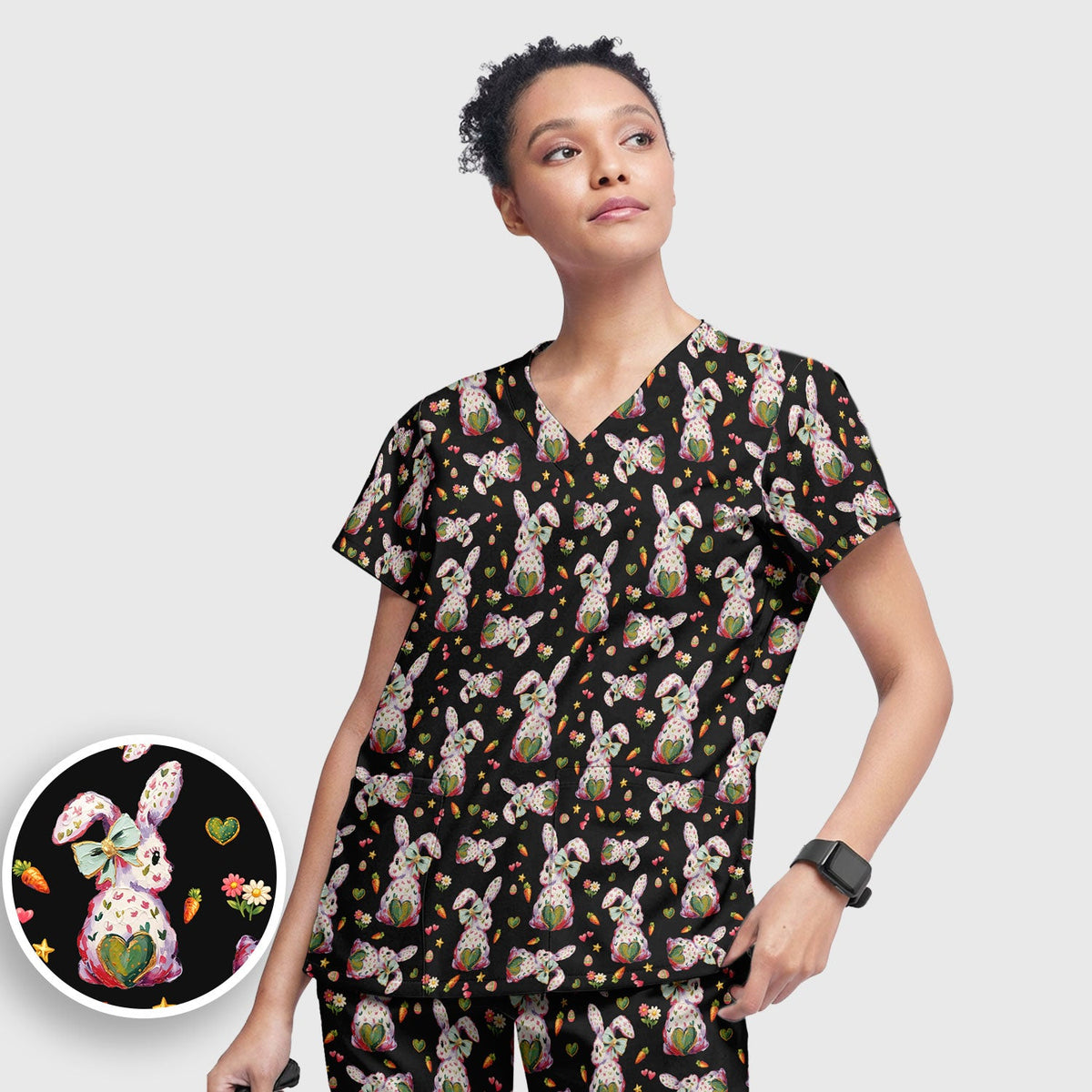 Pastel Bunny Easter Nurse Scrub Set
