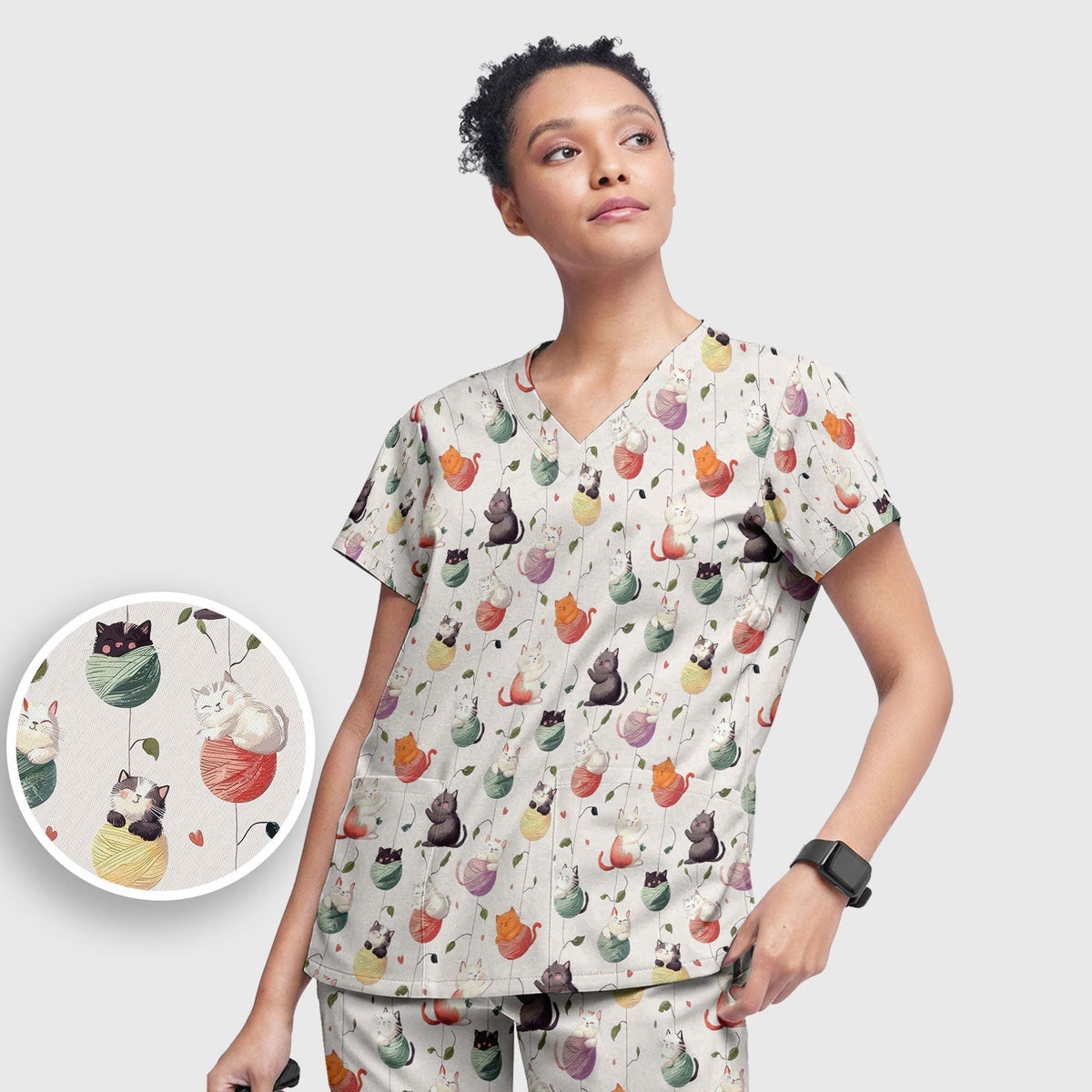 Cats Playing Yarn Balls Nurse Scrub Set