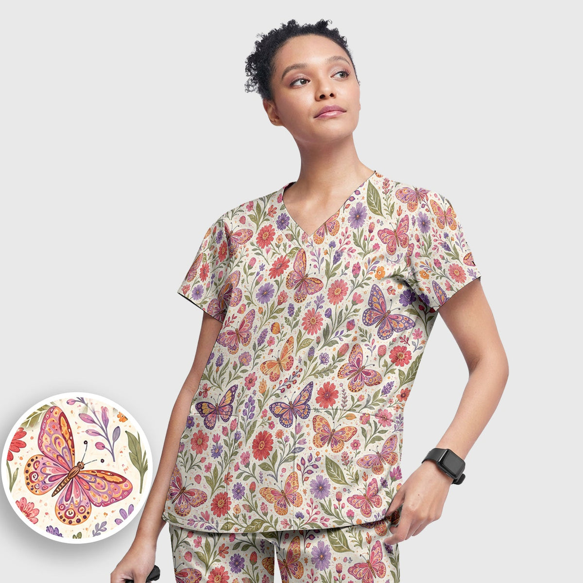 Floral Butterfly Pediatric Nurse Scrub Set