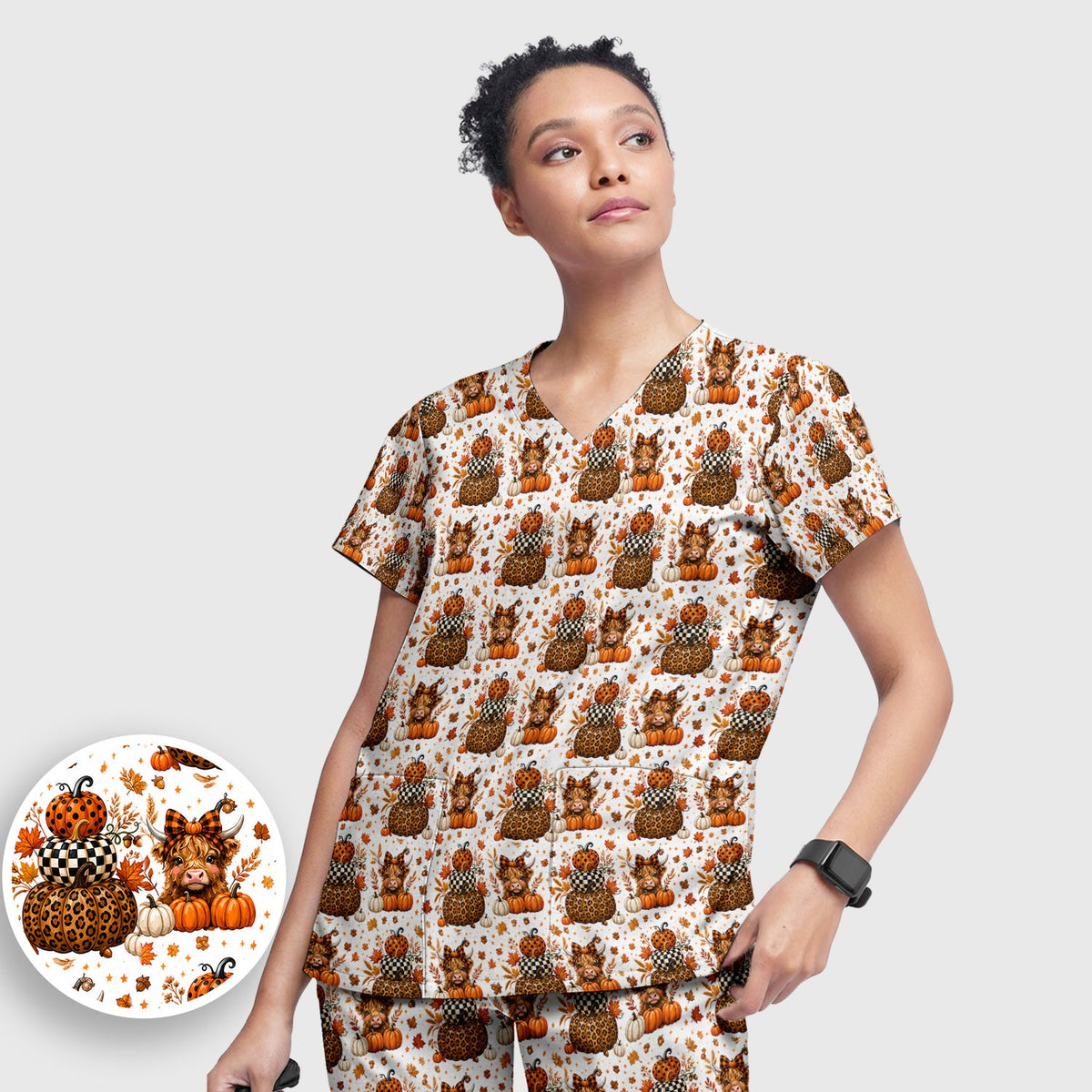 Fall Highland Cow Nurse Scrub Set