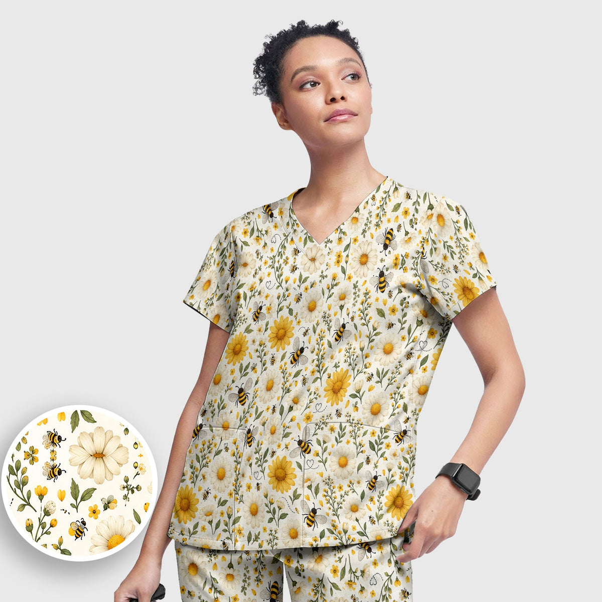 Honey Bee Daisy Nurse Scrub Set