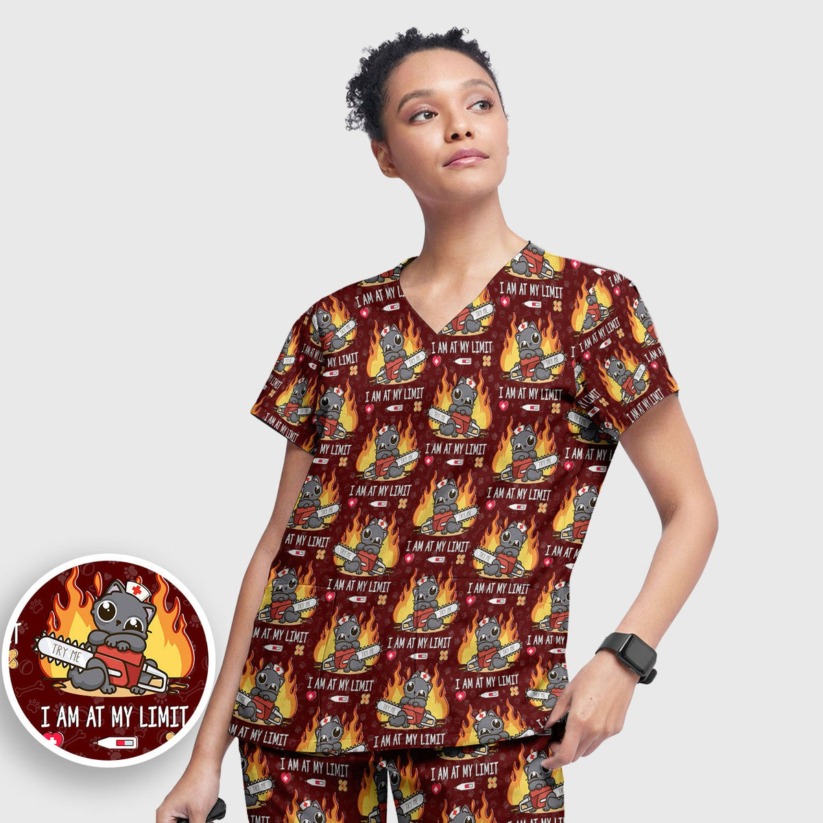 Cat I Am At My Limit Nurse Scrub Set