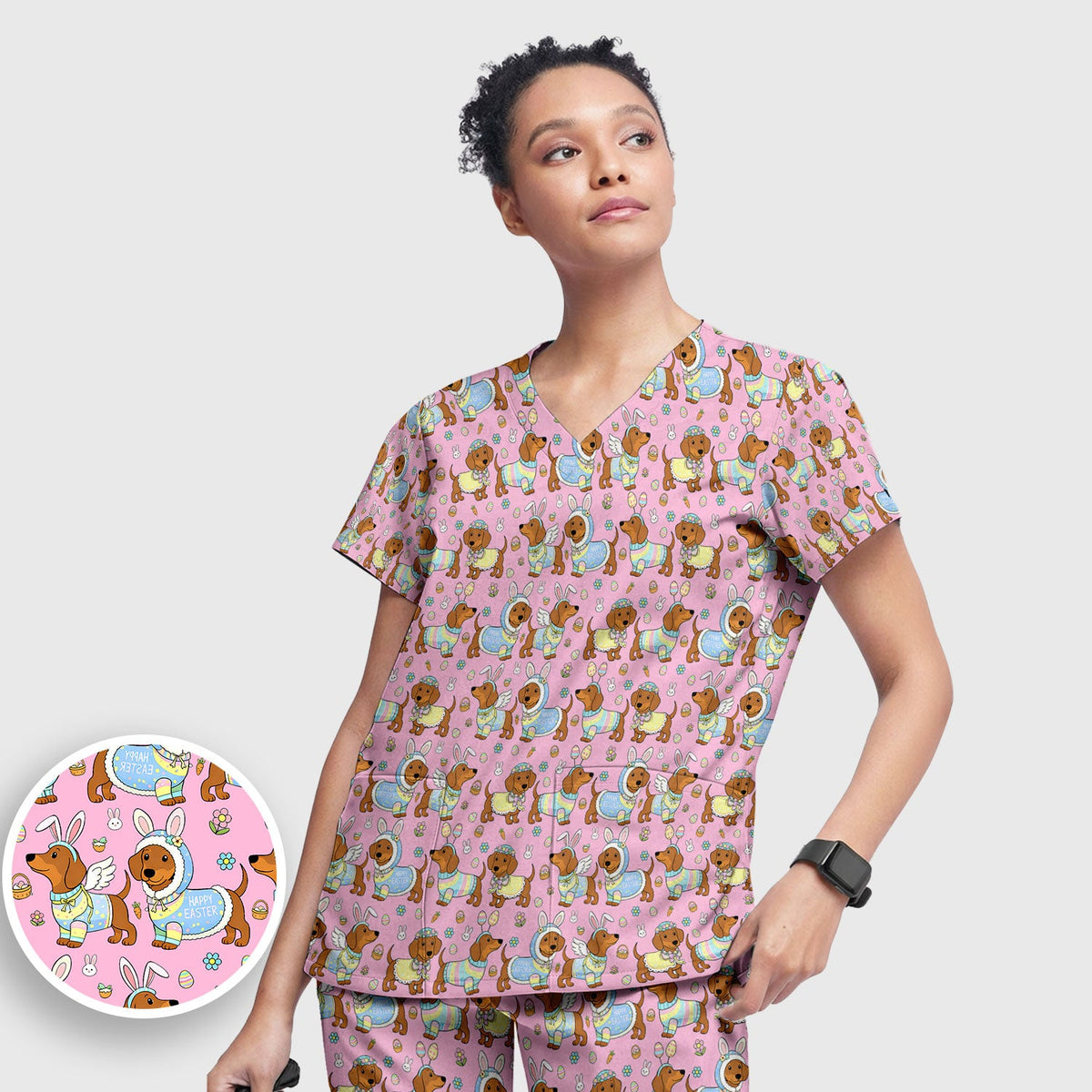 Dachshund Bunny Nurse Scrub Set - Easter Gift