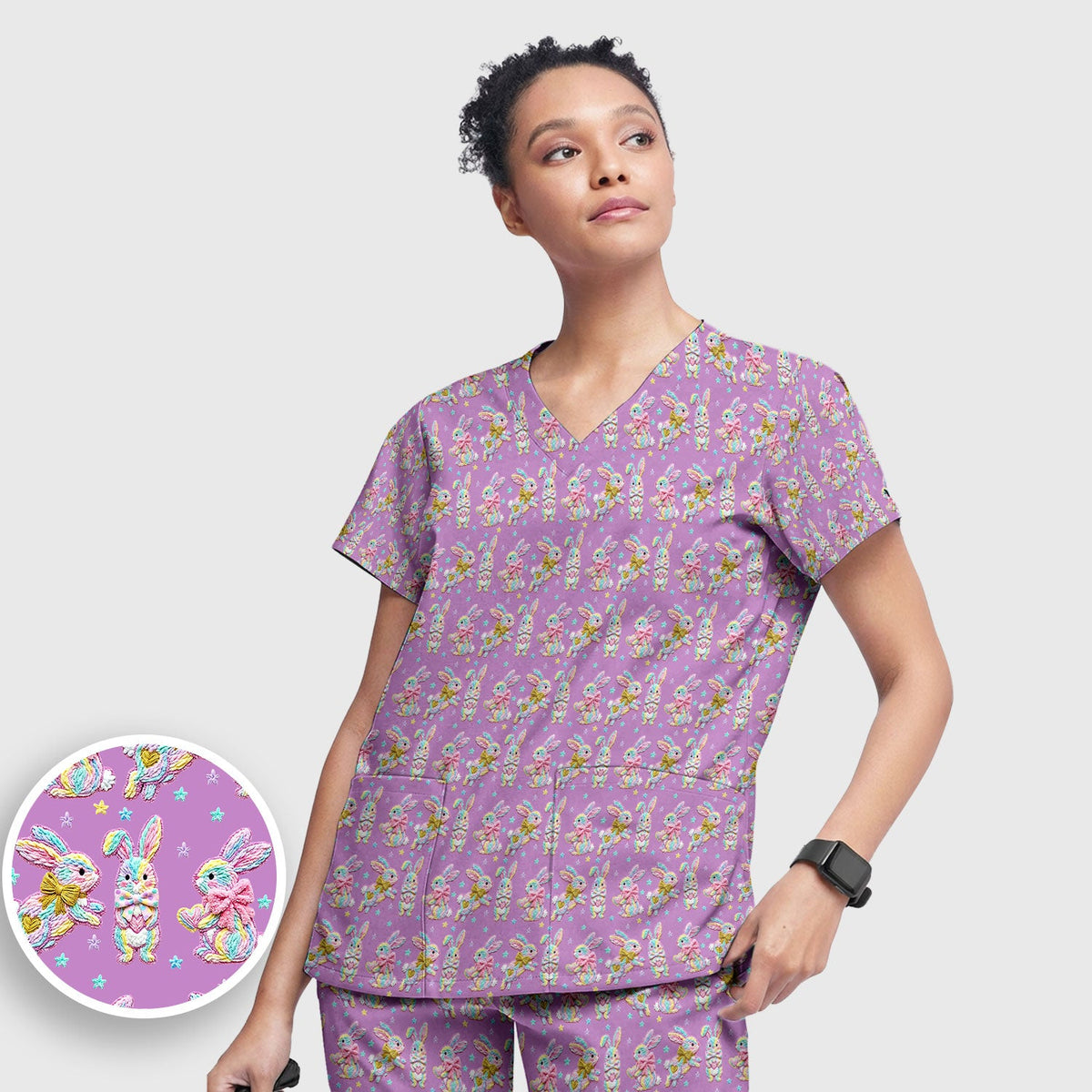 Cartoon Bunny Nurse Scrub Set