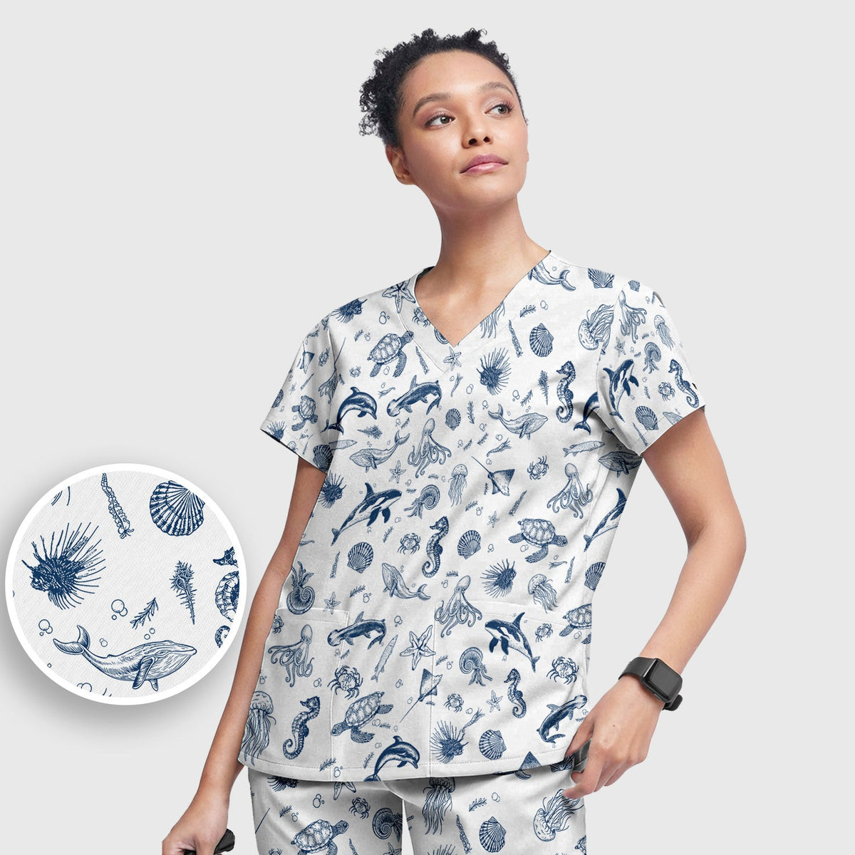 Marine Sea Life Nurse Scrub Set