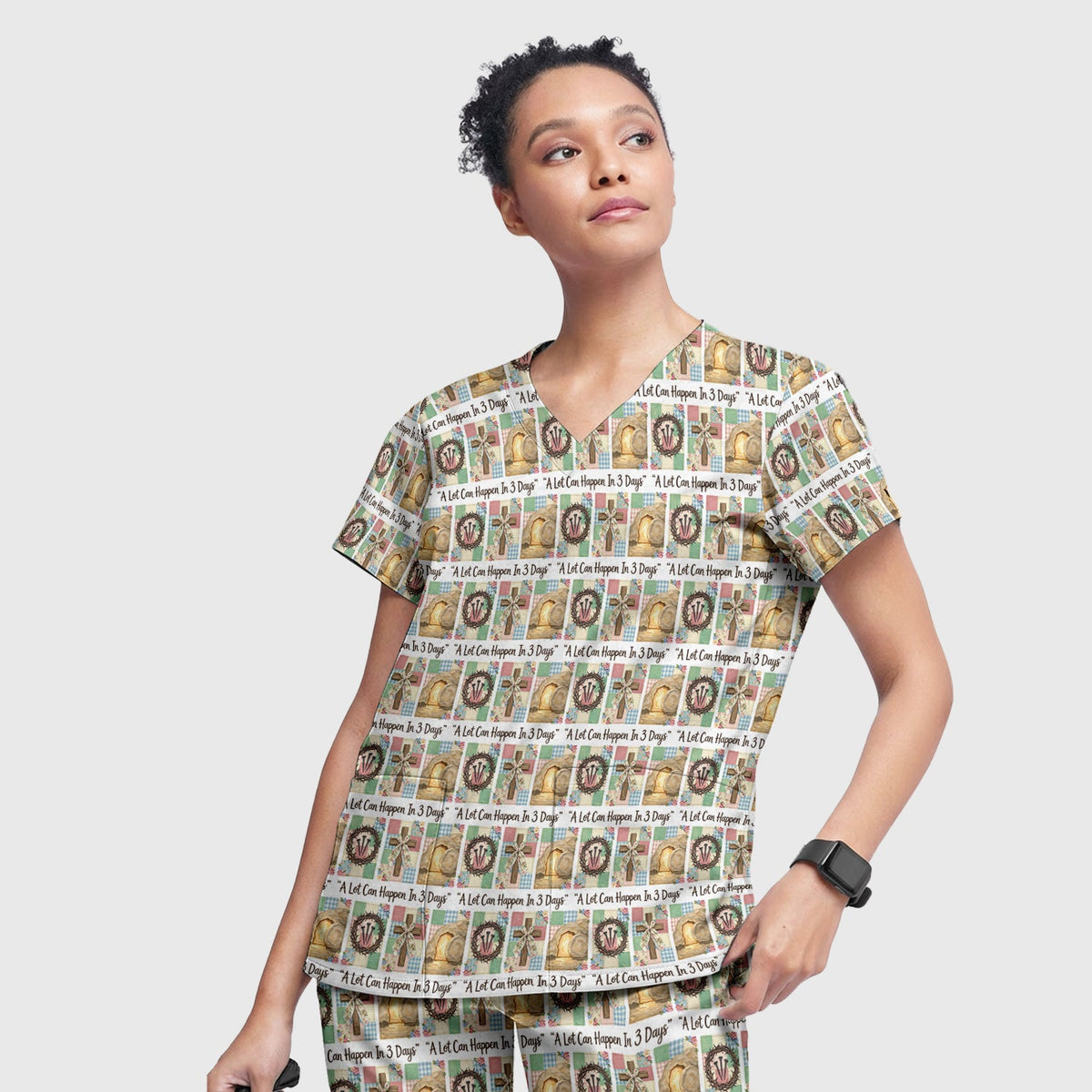 Christian Easter Cross Nurse Scrub Set